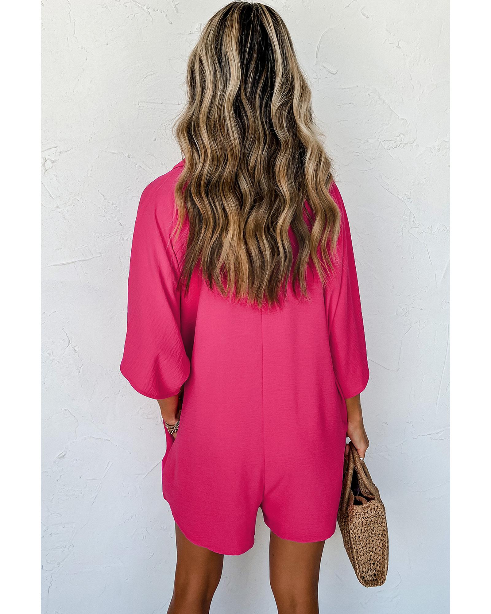 Bright Pink Half Button Collared Loose Romper - XL