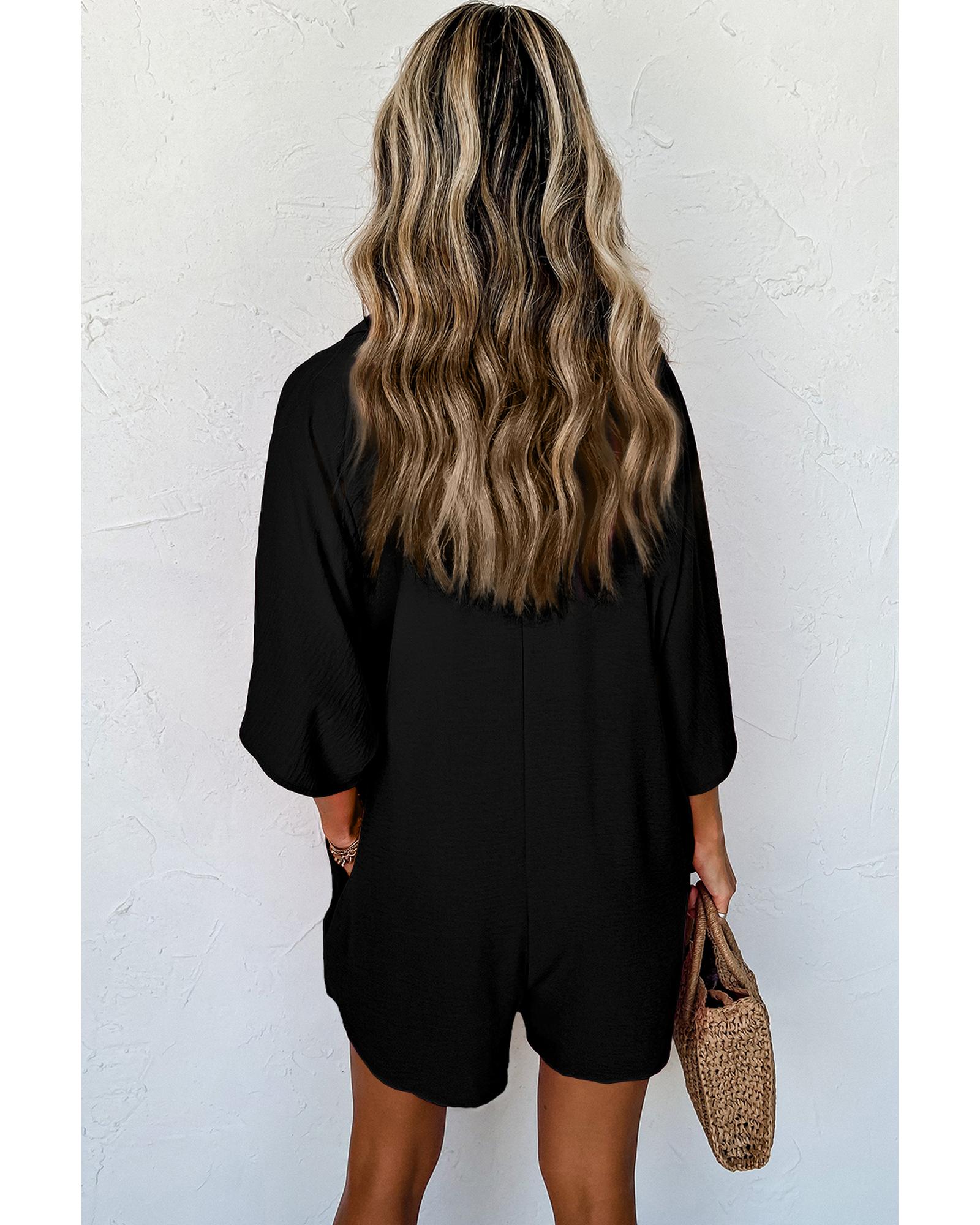 Black Half Button Collared Loose Romper - S