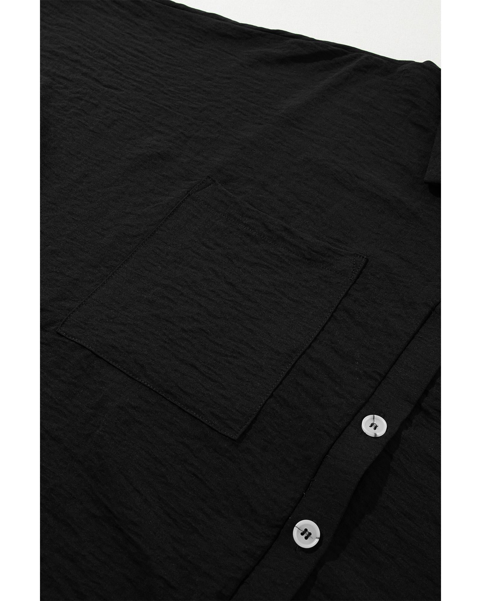Black Half Button Collared Loose Romper - S