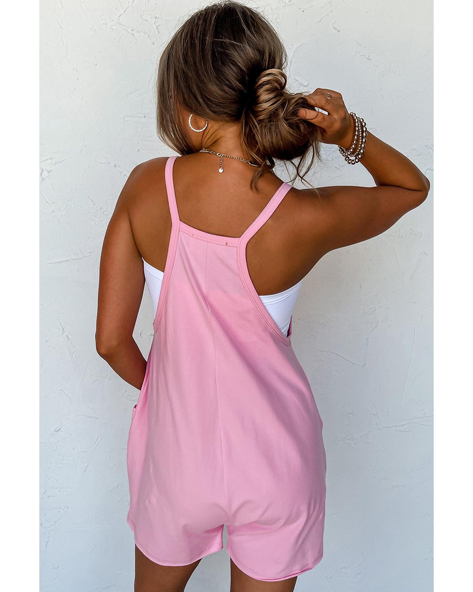 Pink Spaghetti Straps V Neck Jersey Romper - XL