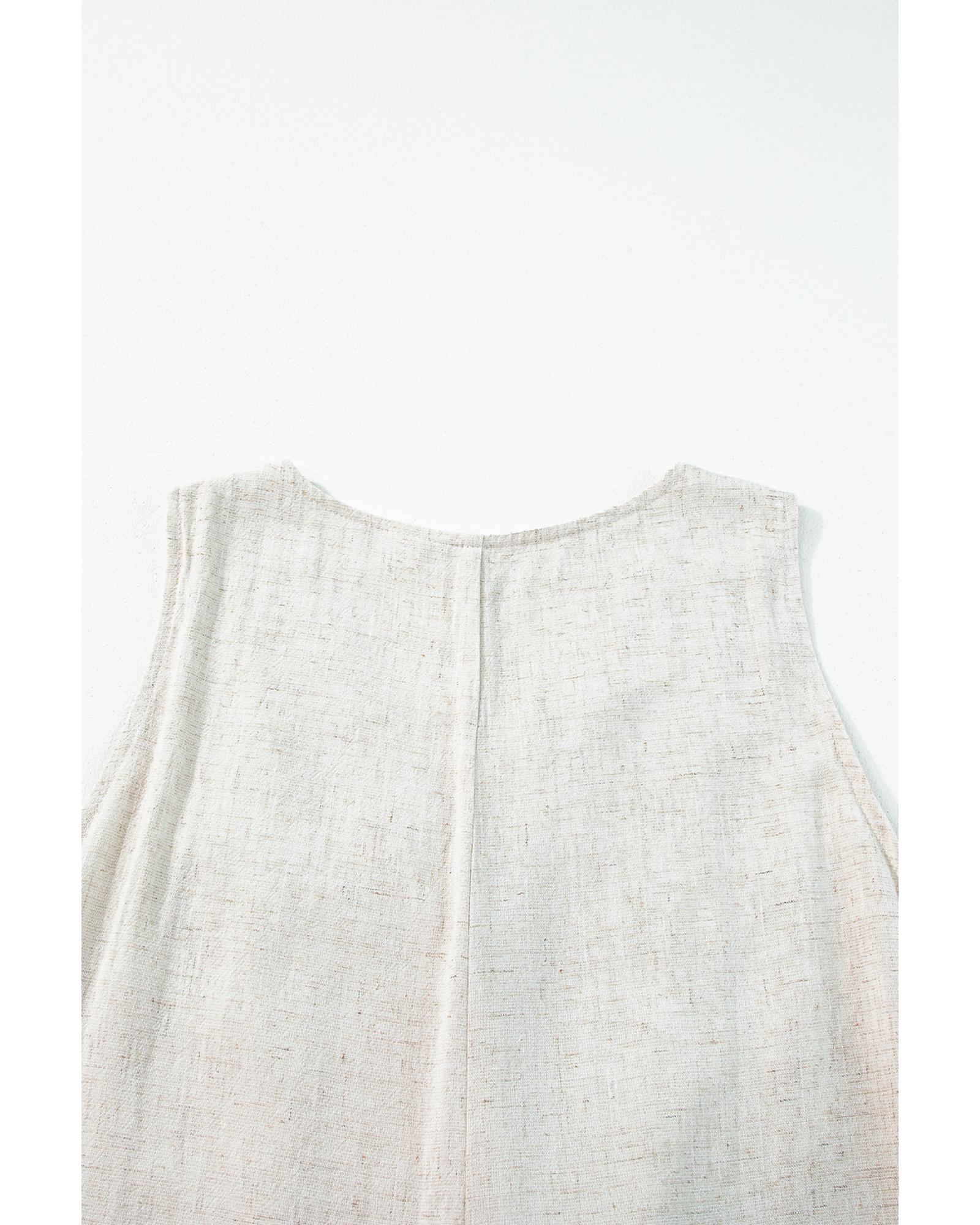 Beige Sleeveless V Neck Buttoned Front Chest Pocket Romper - XL