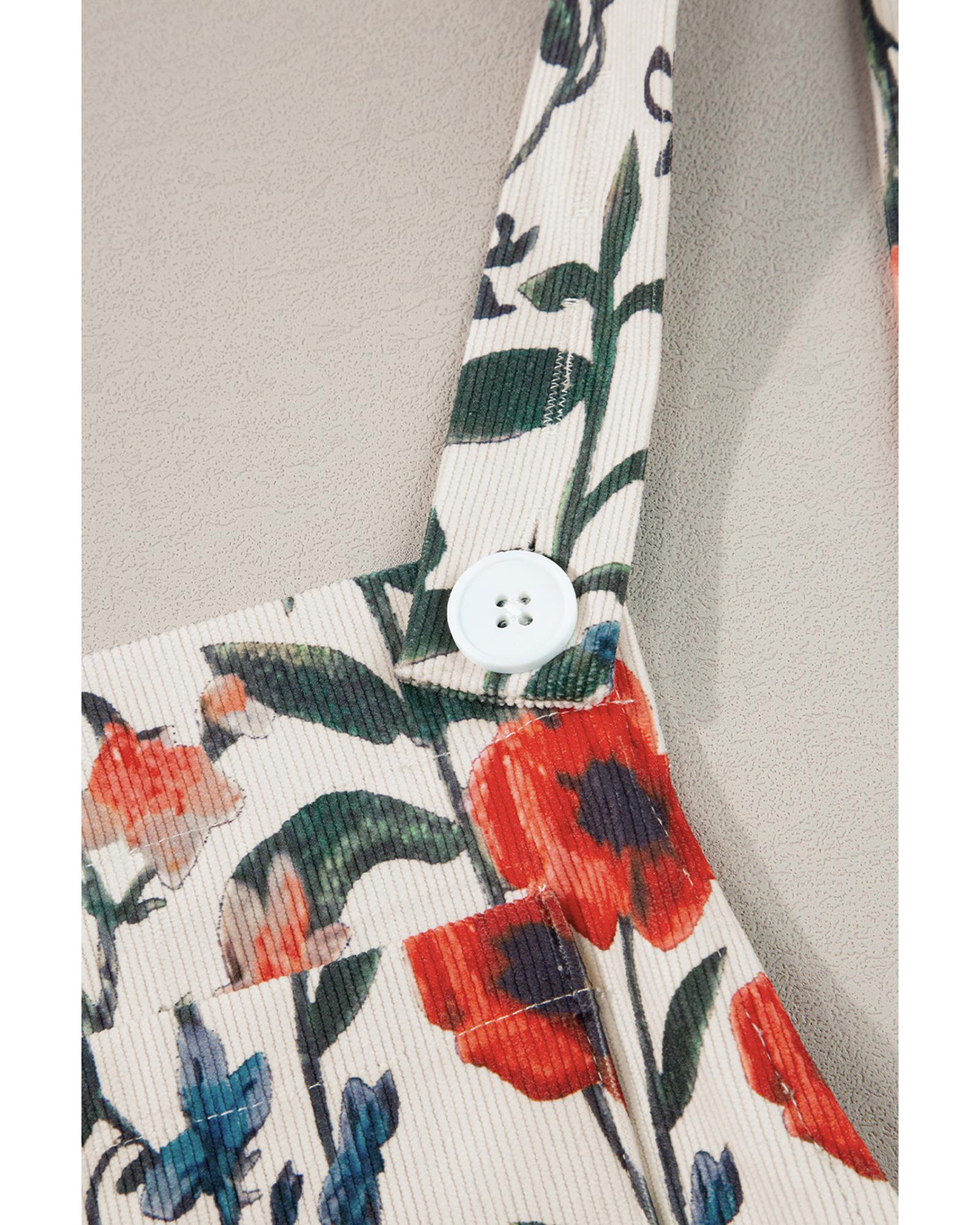 Beige Floral Print Bib Open Back Romper - XL