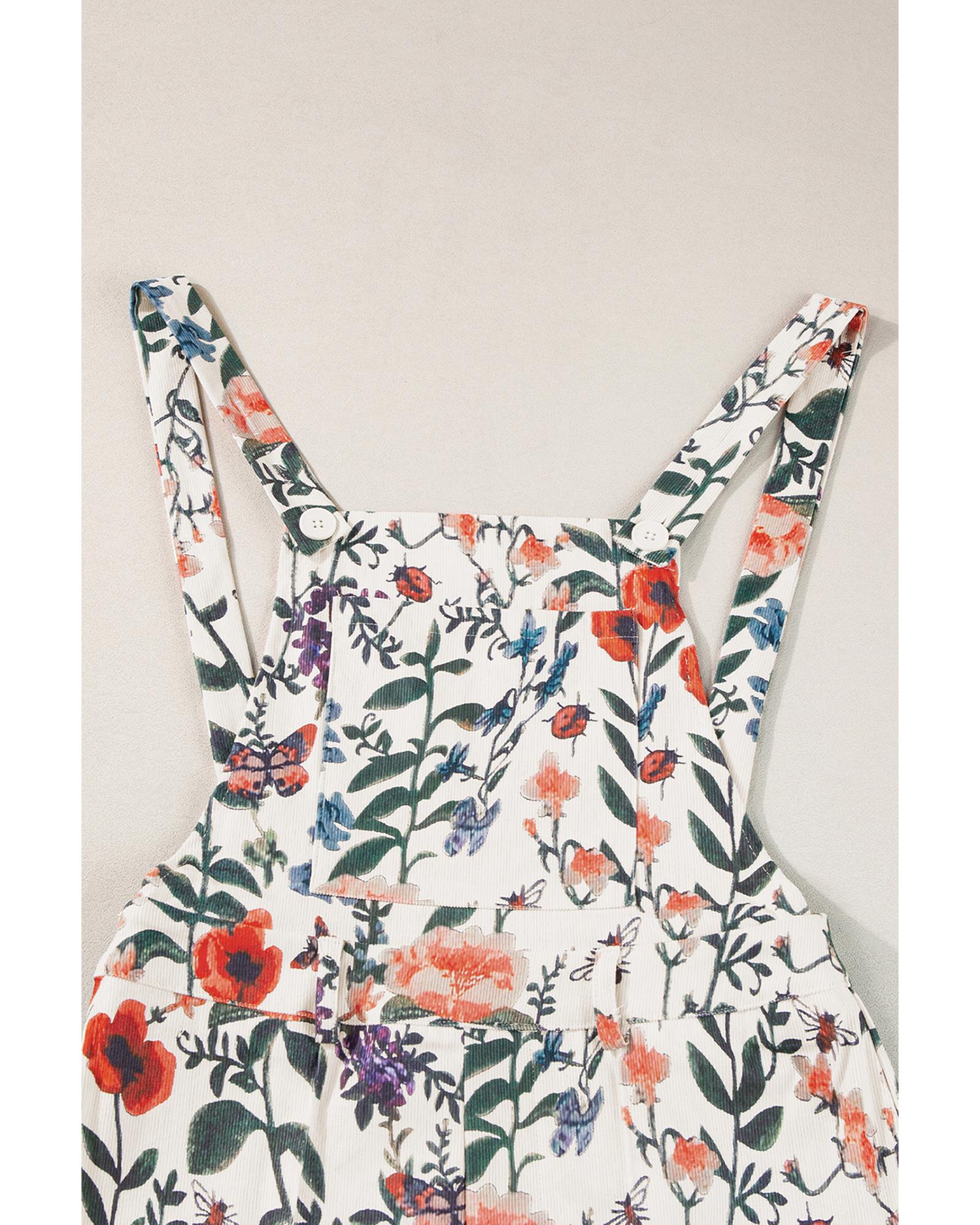 Beige Floral Print Bib Open Back Romper - XL