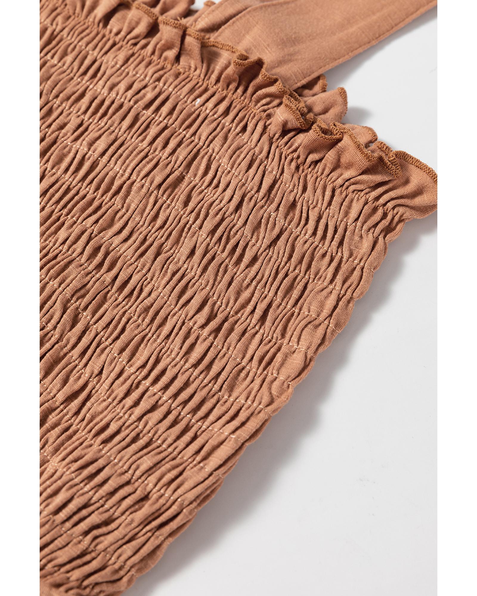 Dusty Pink Ruffled Shirred Wide Leg Sleeveless Jumpsuit - M