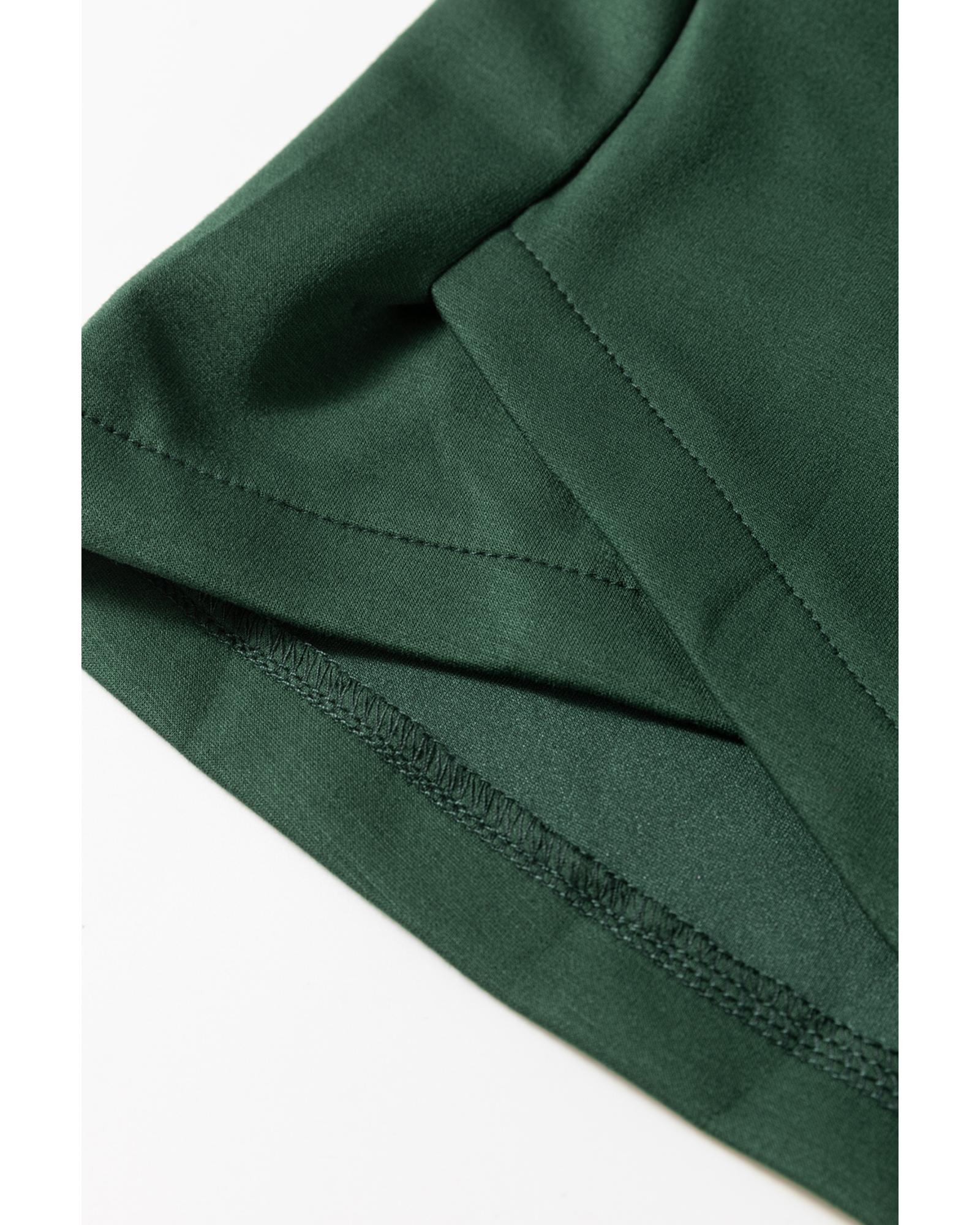 Blackish Green Collared Half Zip French Terry Knit Drawstring Casual Romper - S
