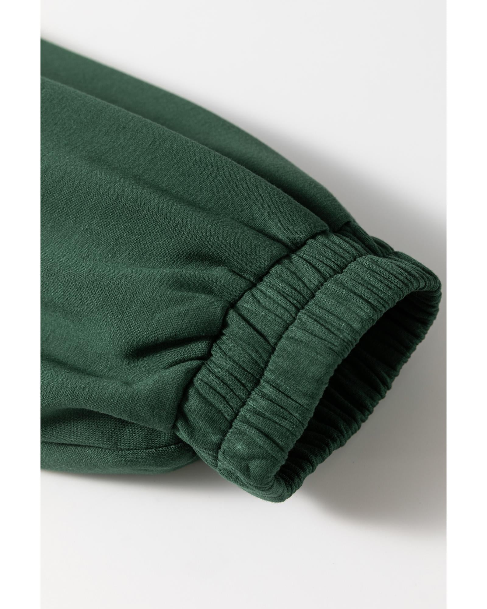 Blackish Green Collared Half Zip French Terry Knit Drawstring Casual Romper - S