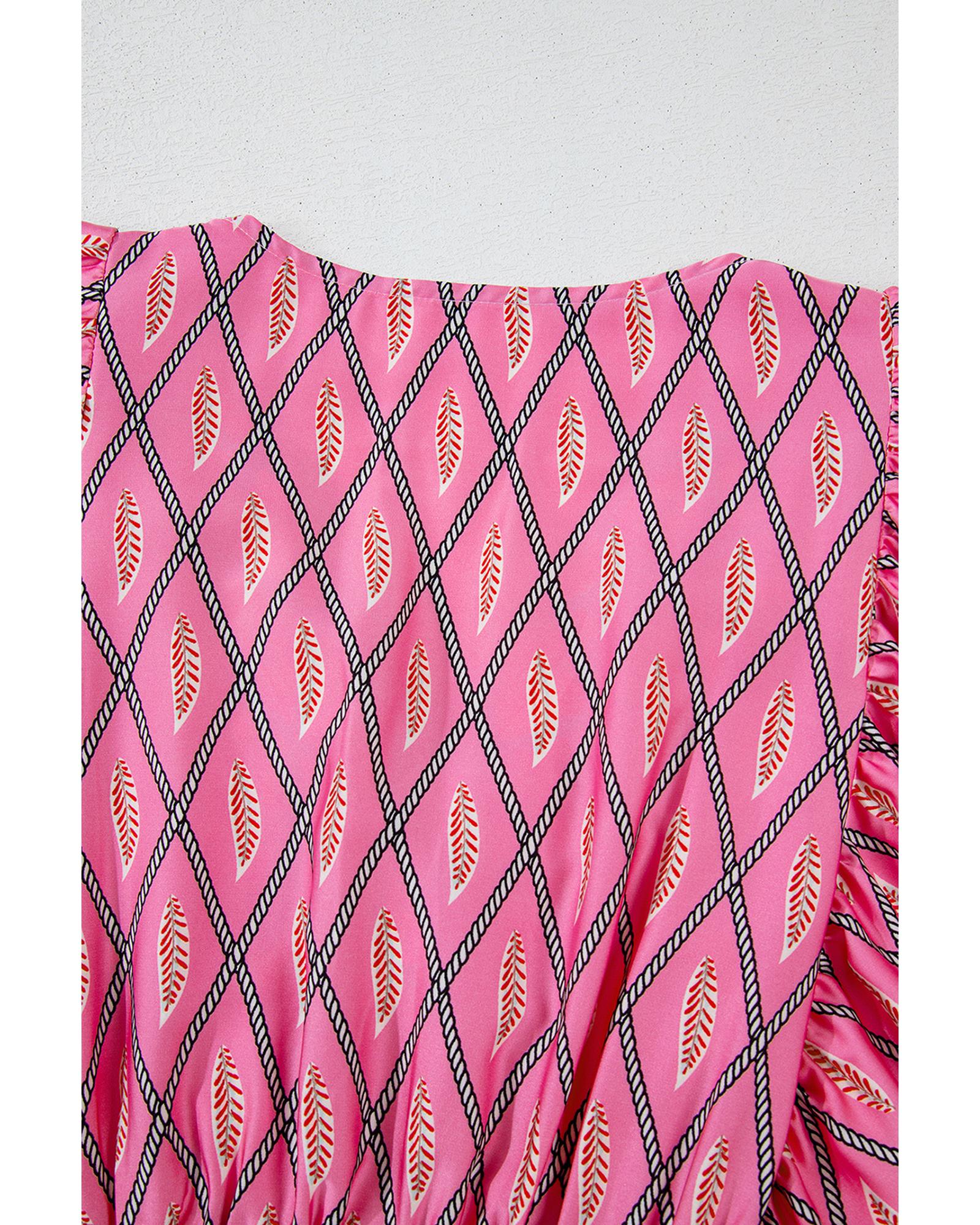 Pink Paisley Geometric Print V Neck High Waist Romper - M