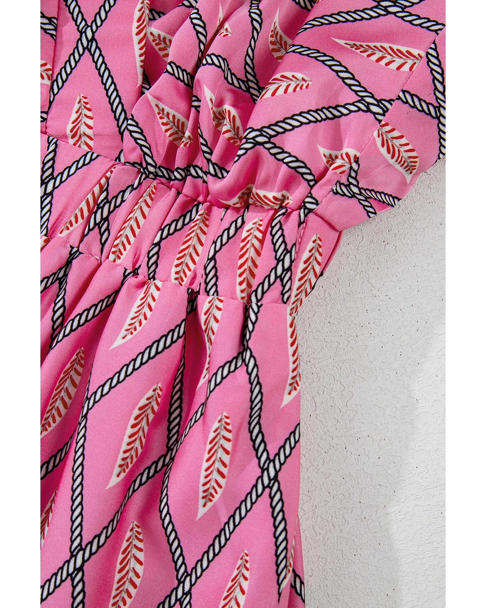 Pink Paisley Geometric Print V Neck High Waist Romper - XL