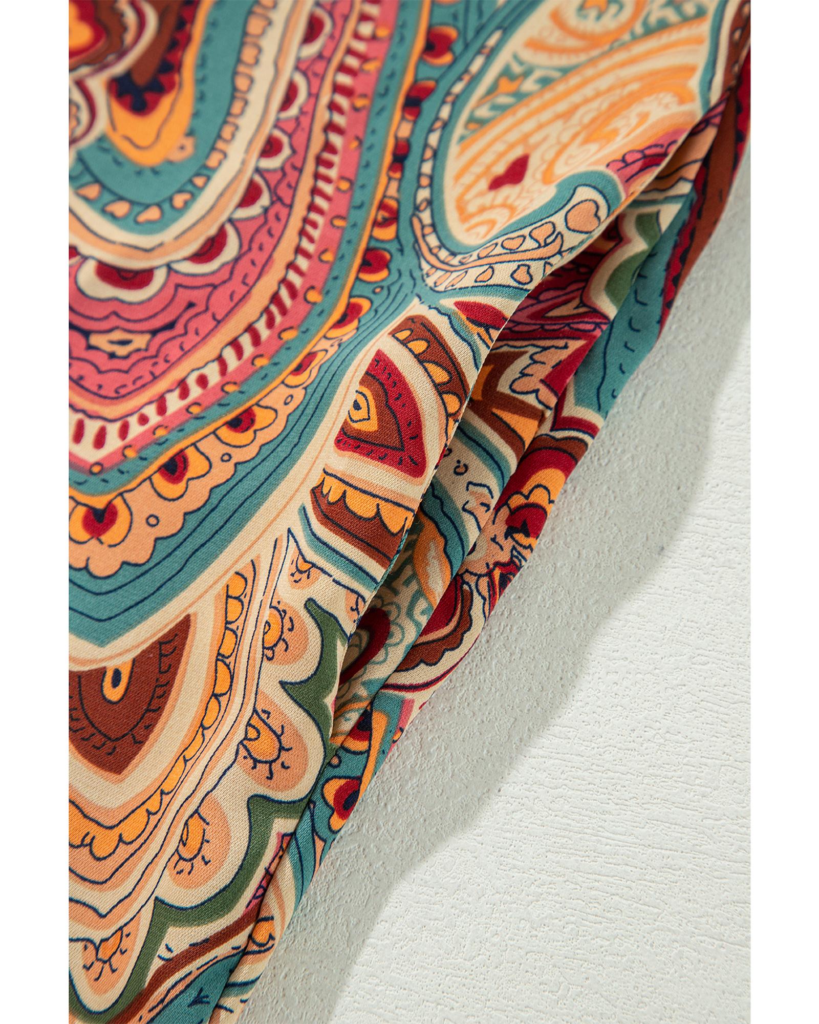 Red Paisley Printed Spaghetti Straps Elegant Wide Leg Jumpsuit - M