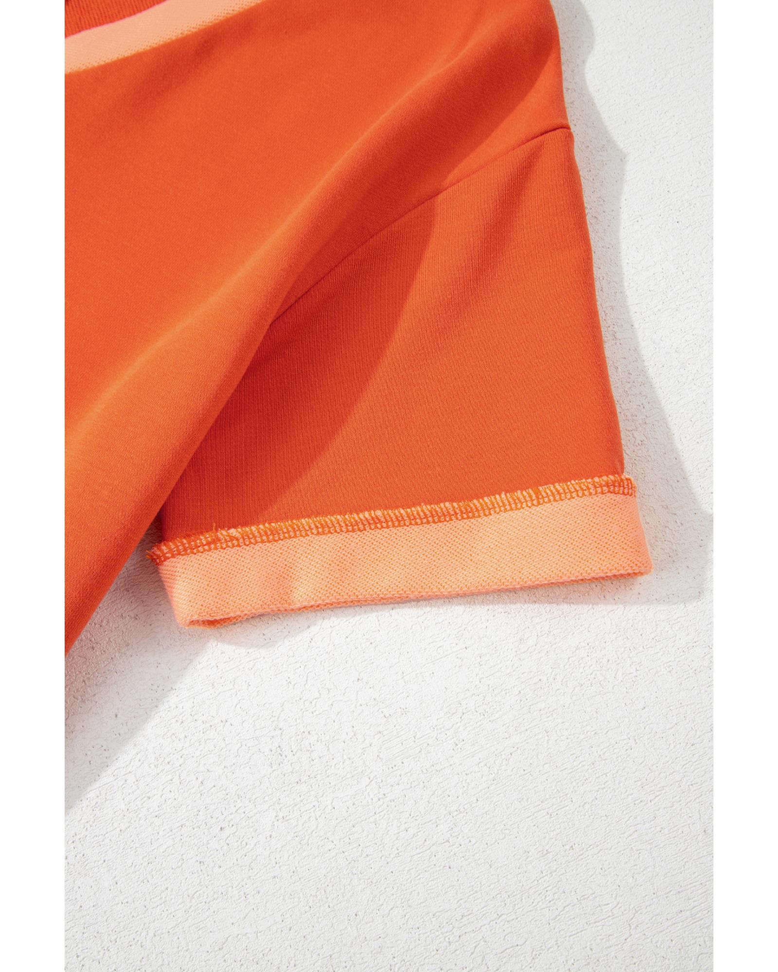 Russet Orange Two-tone Short Sleeve V Neck Patched Pocket Loose Romper - XL