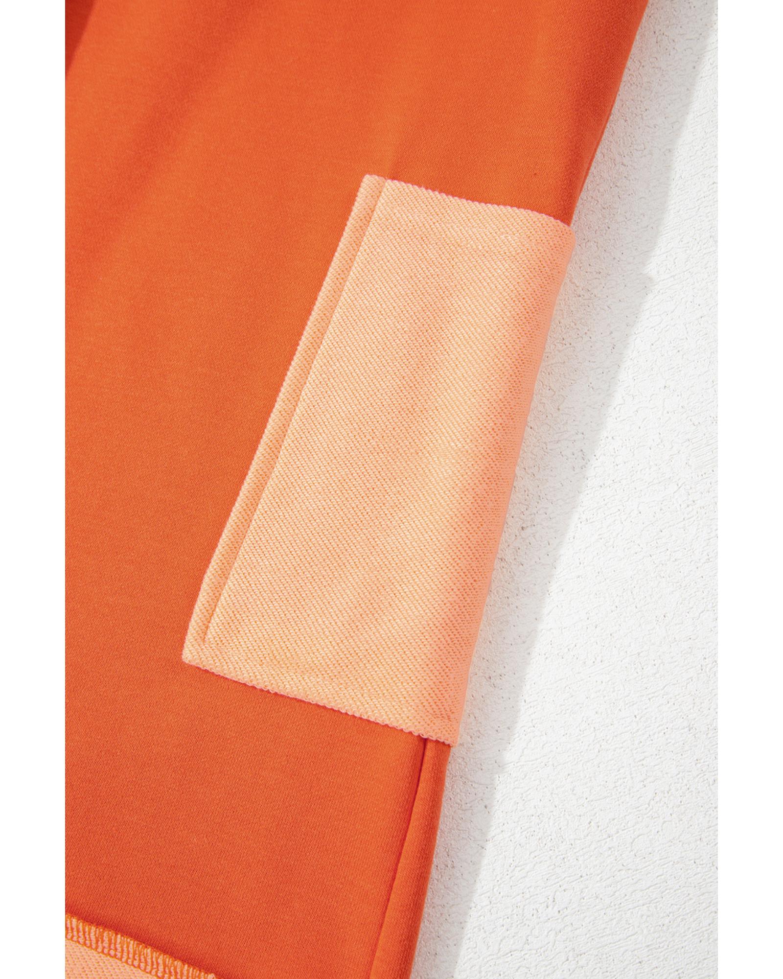Russet Orange Two-tone Short Sleeve V Neck Patched Pocket Loose Romper - XL