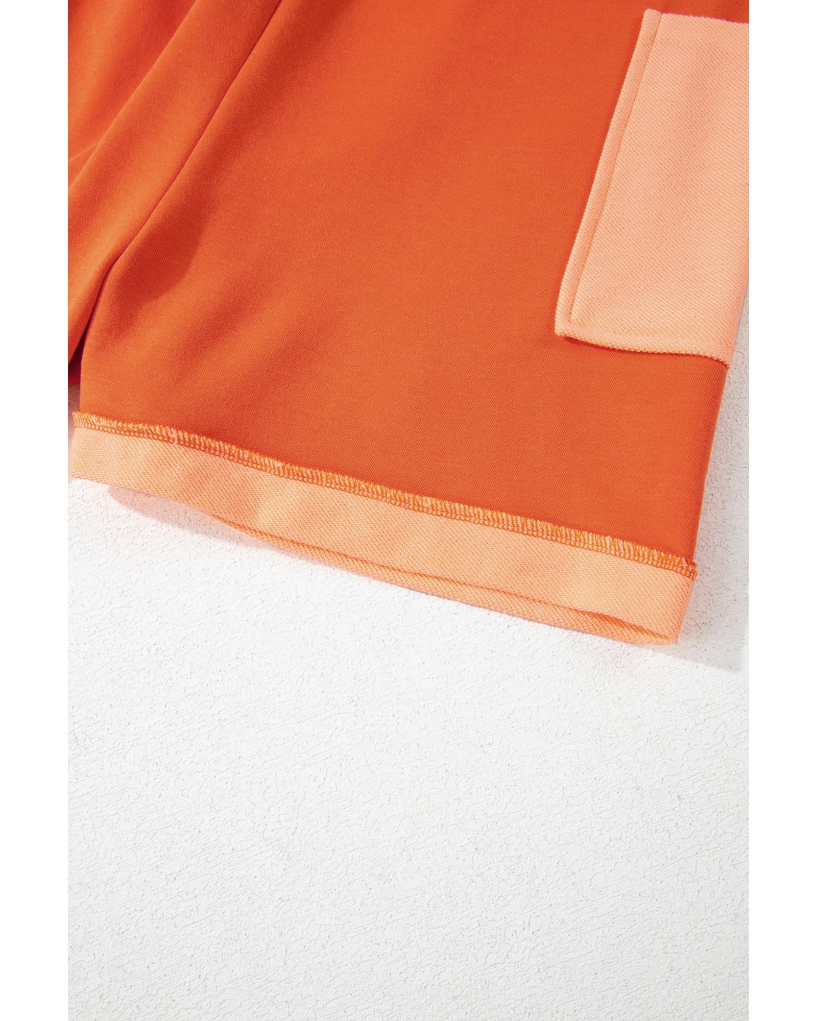 Russet Orange Two-tone Short Sleeve V Neck Patched Pocket Loose Romper - XL