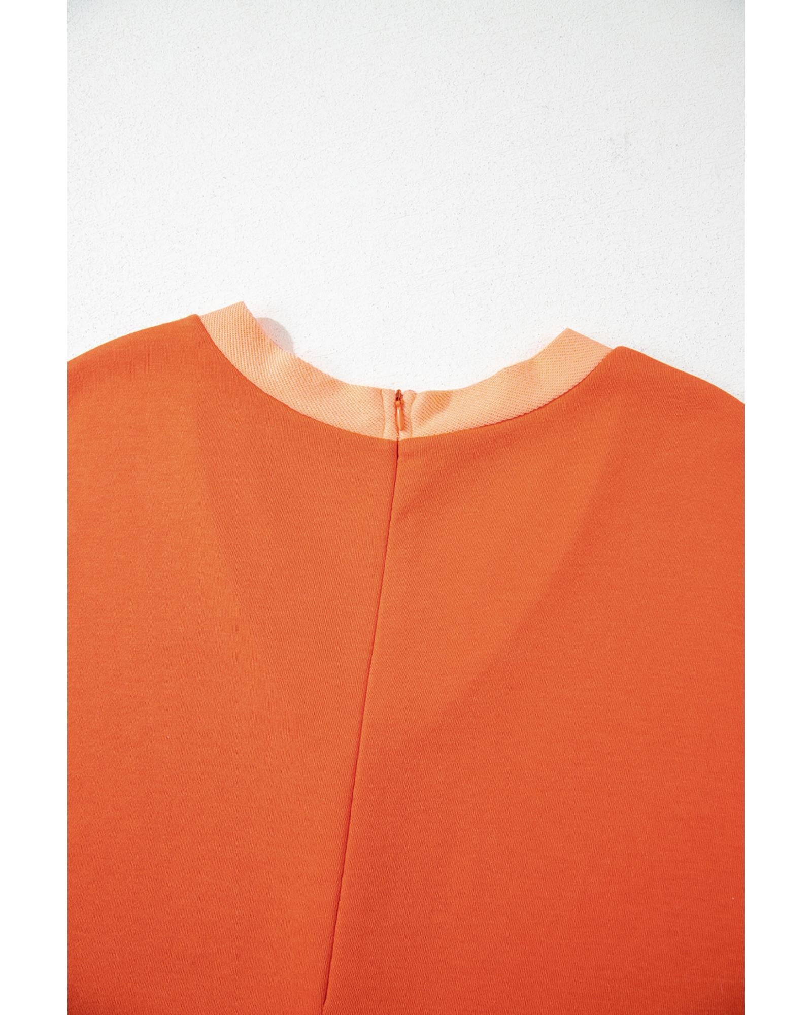 Russet Orange Two-tone Short Sleeve V Neck Patched Pocket Loose Romper - XL