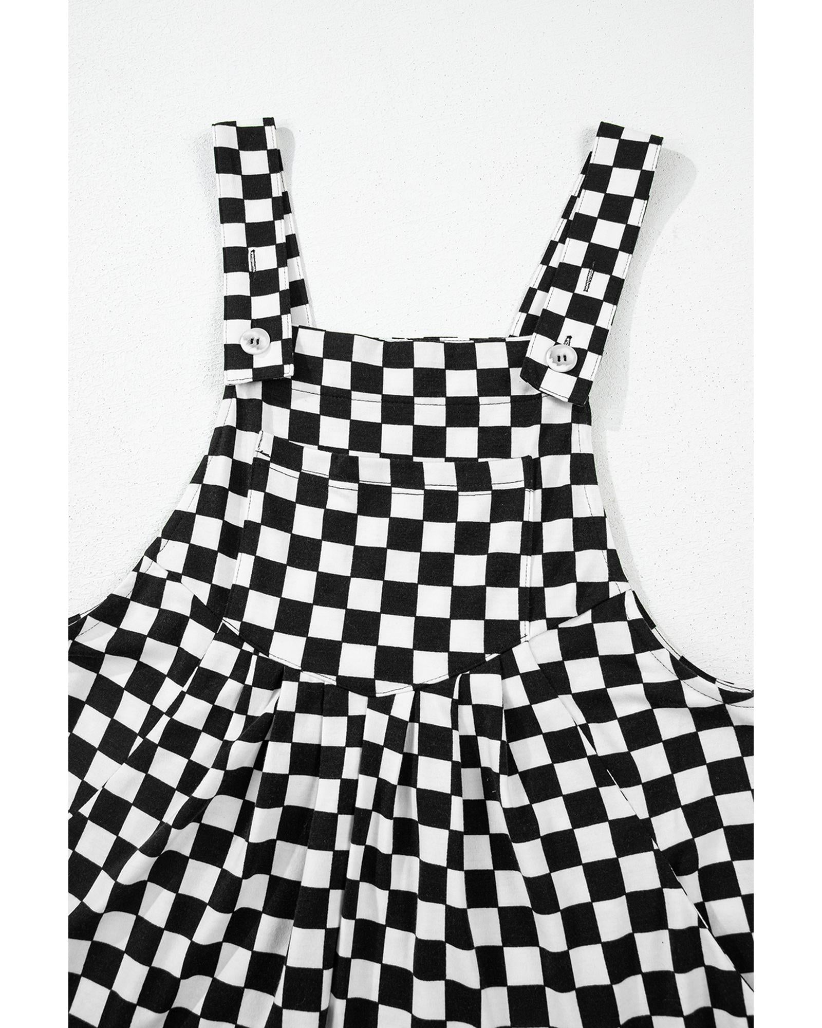 Black Checkered Print Pocketed Wide Leg Jumpsuit - M