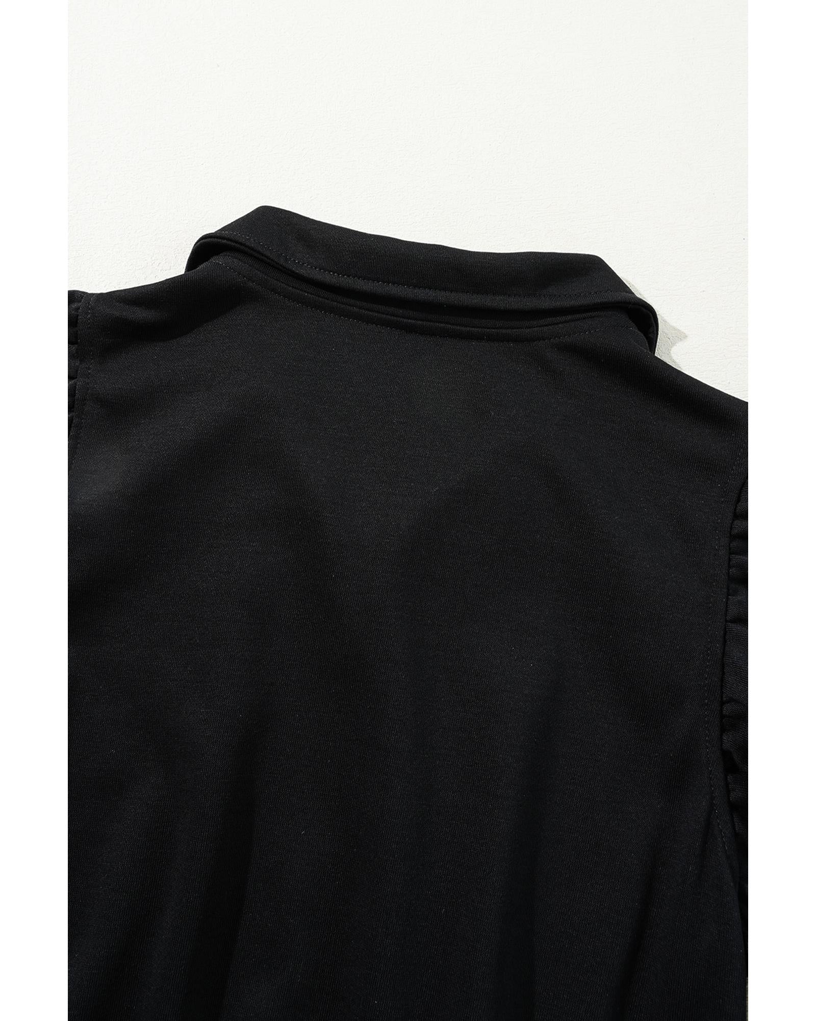 Black Zipper Flutter Sleeve Drawstring High Waist Jumpsuit - L