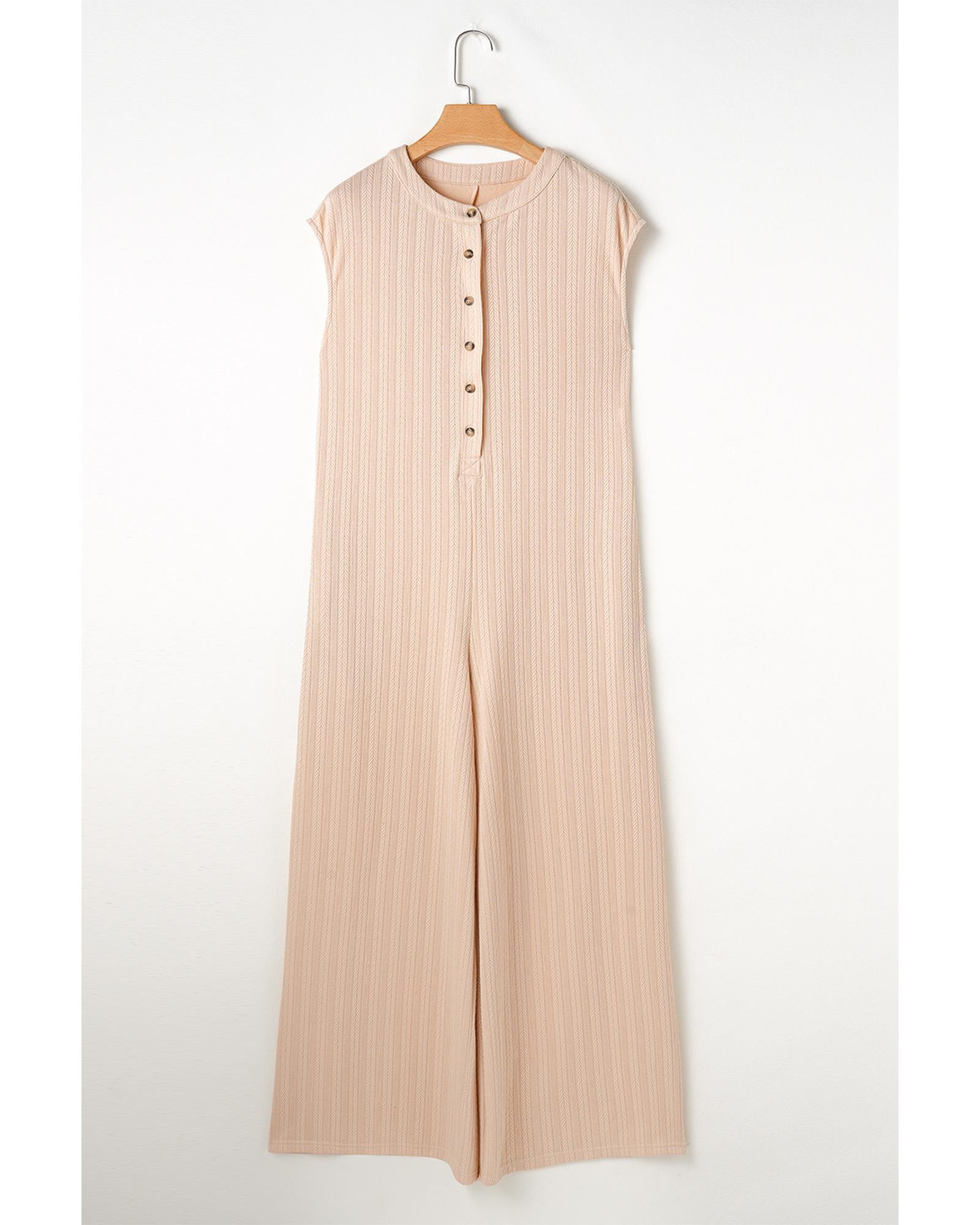 Smoke Gray Textured Buttoned Wide Leg Sleeveless Jumpsuit - S
