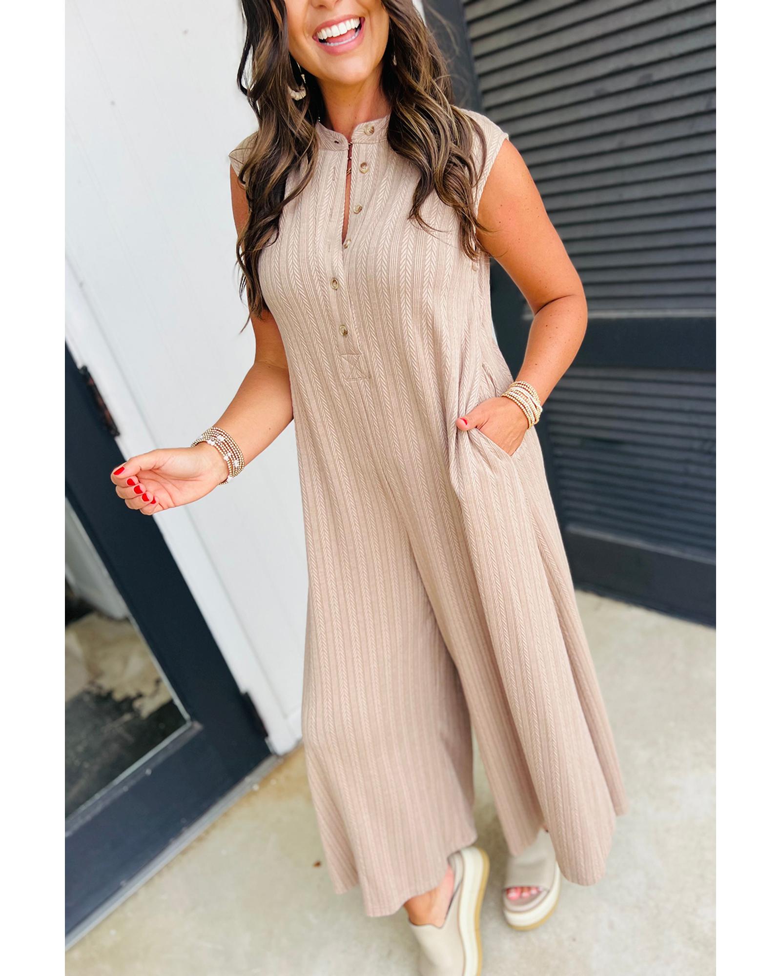 Smoke Gray Textured Buttoned Wide Leg Sleeveless Jumpsuit - XL