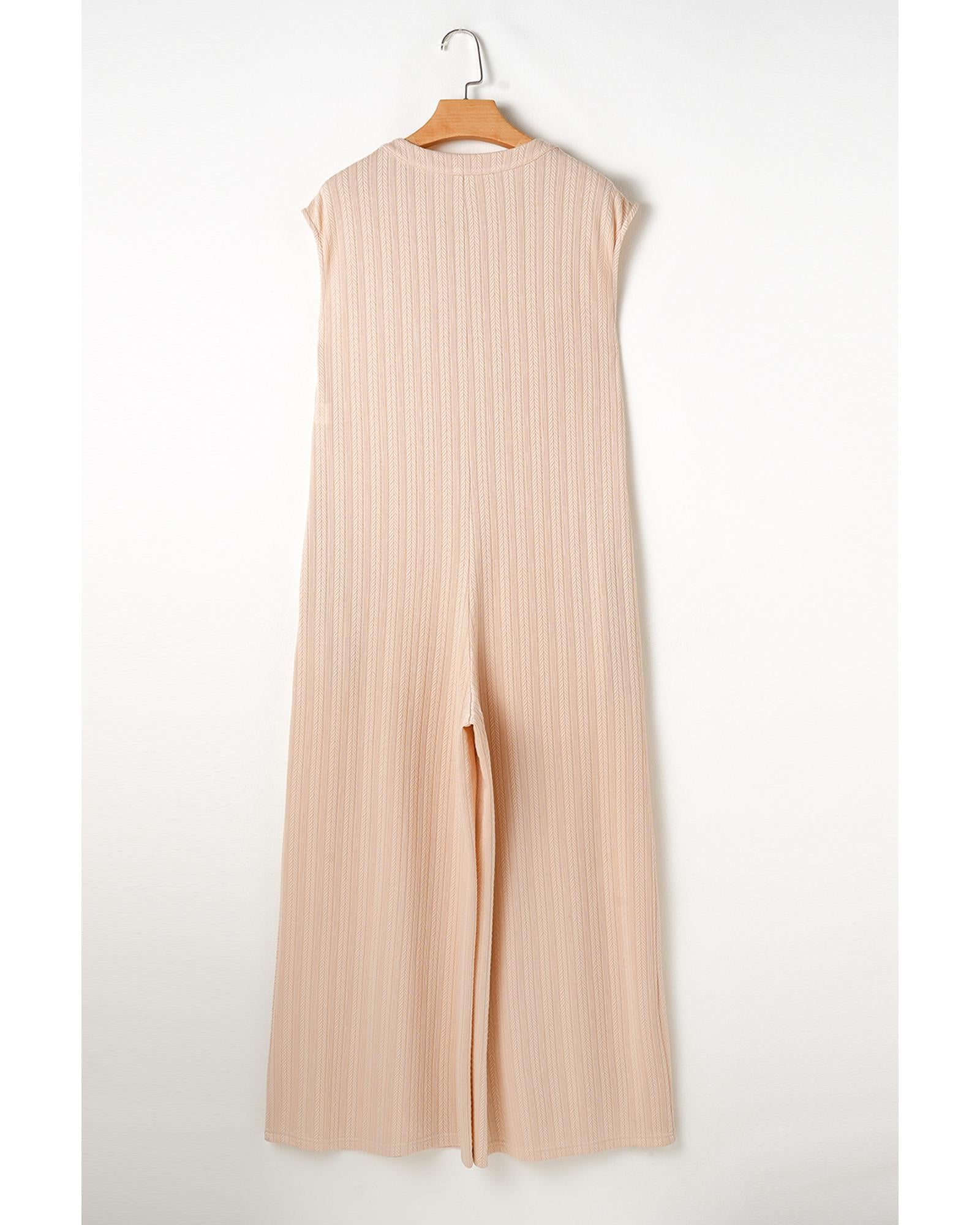 Smoke Gray Textured Buttoned Wide Leg Sleeveless Jumpsuit - XL