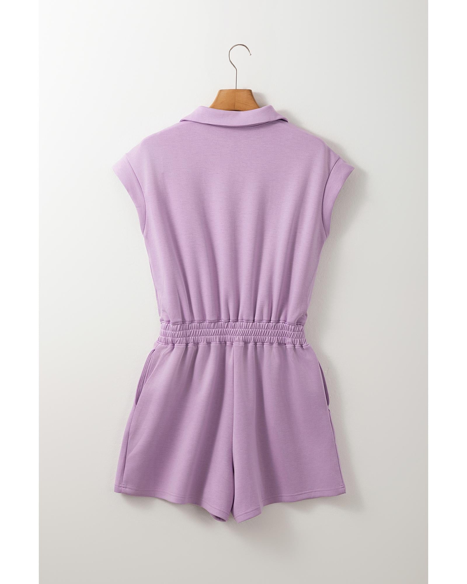 Orchid Bouquet Short Sleeve Zipper Collared Elastic High Waist Romper - L