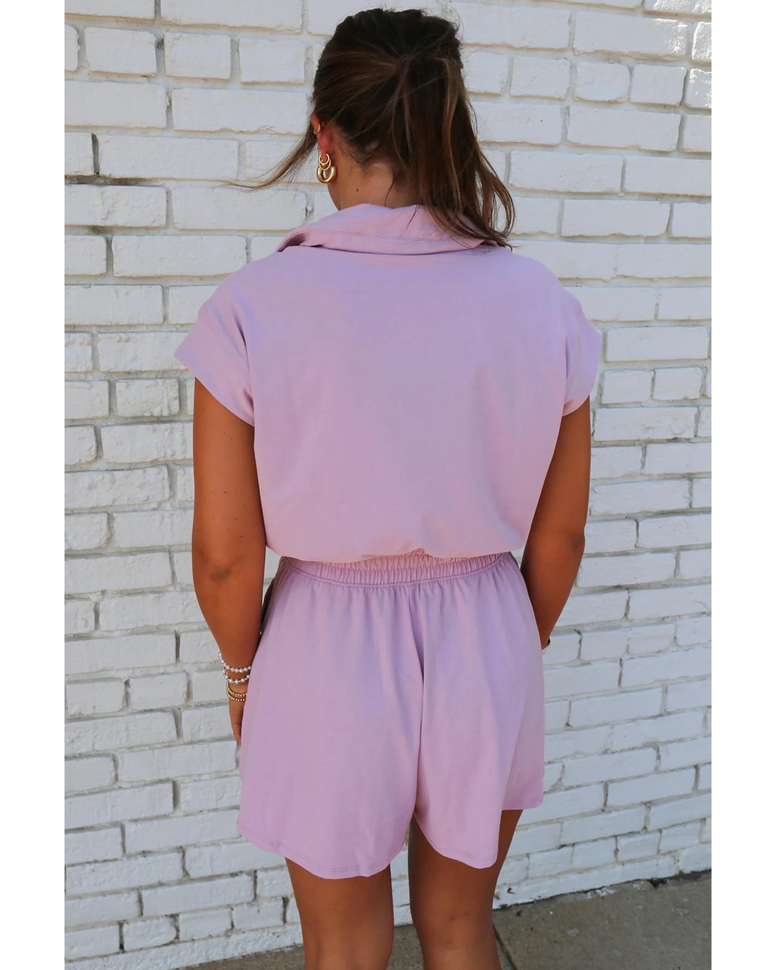 Orchid Bouquet Short Sleeve Zipper Collared Elastic High Waist Romper - S