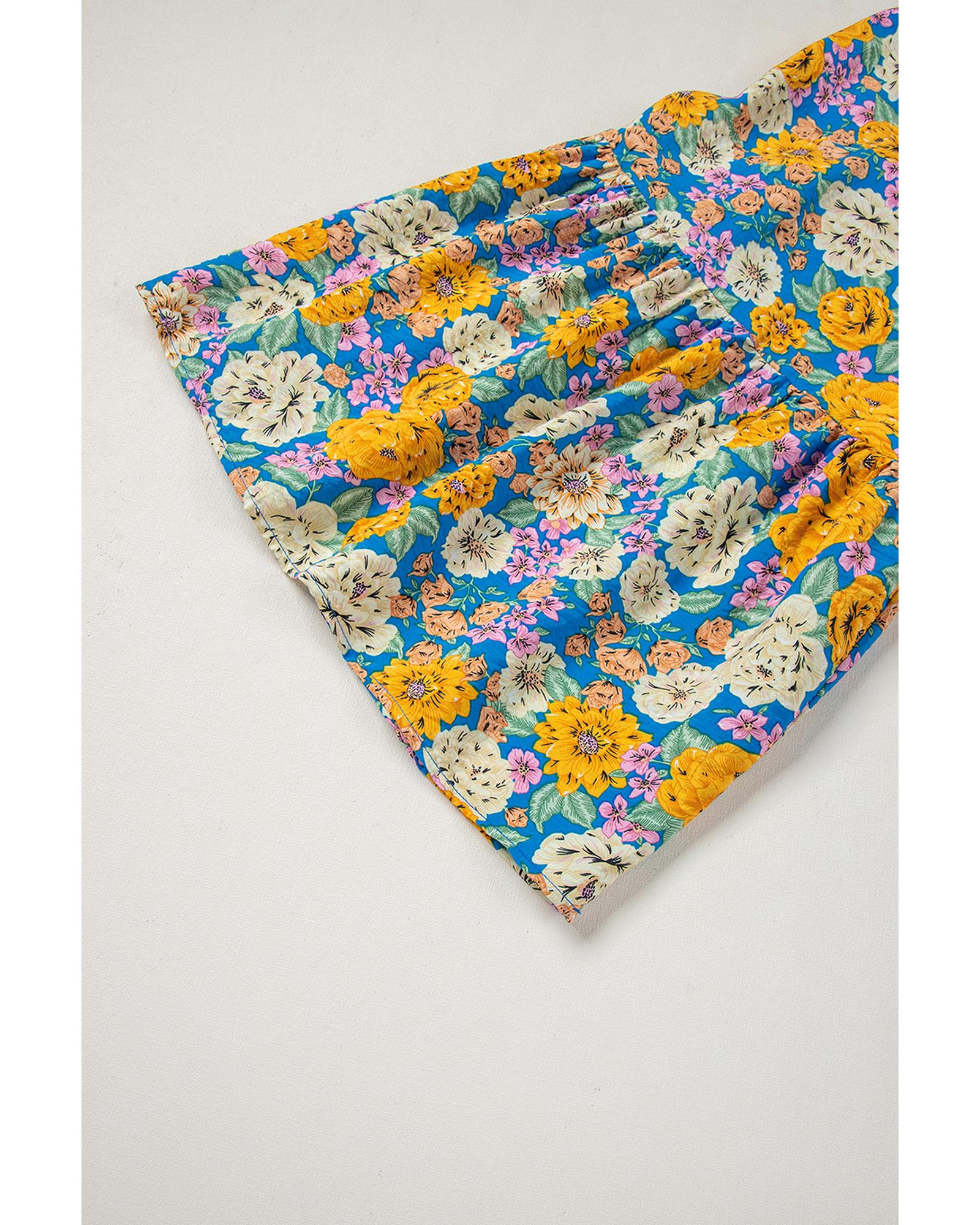 Yellow Floral Allover Print Shirred Cut Out High Waist Jumpsuit - XL