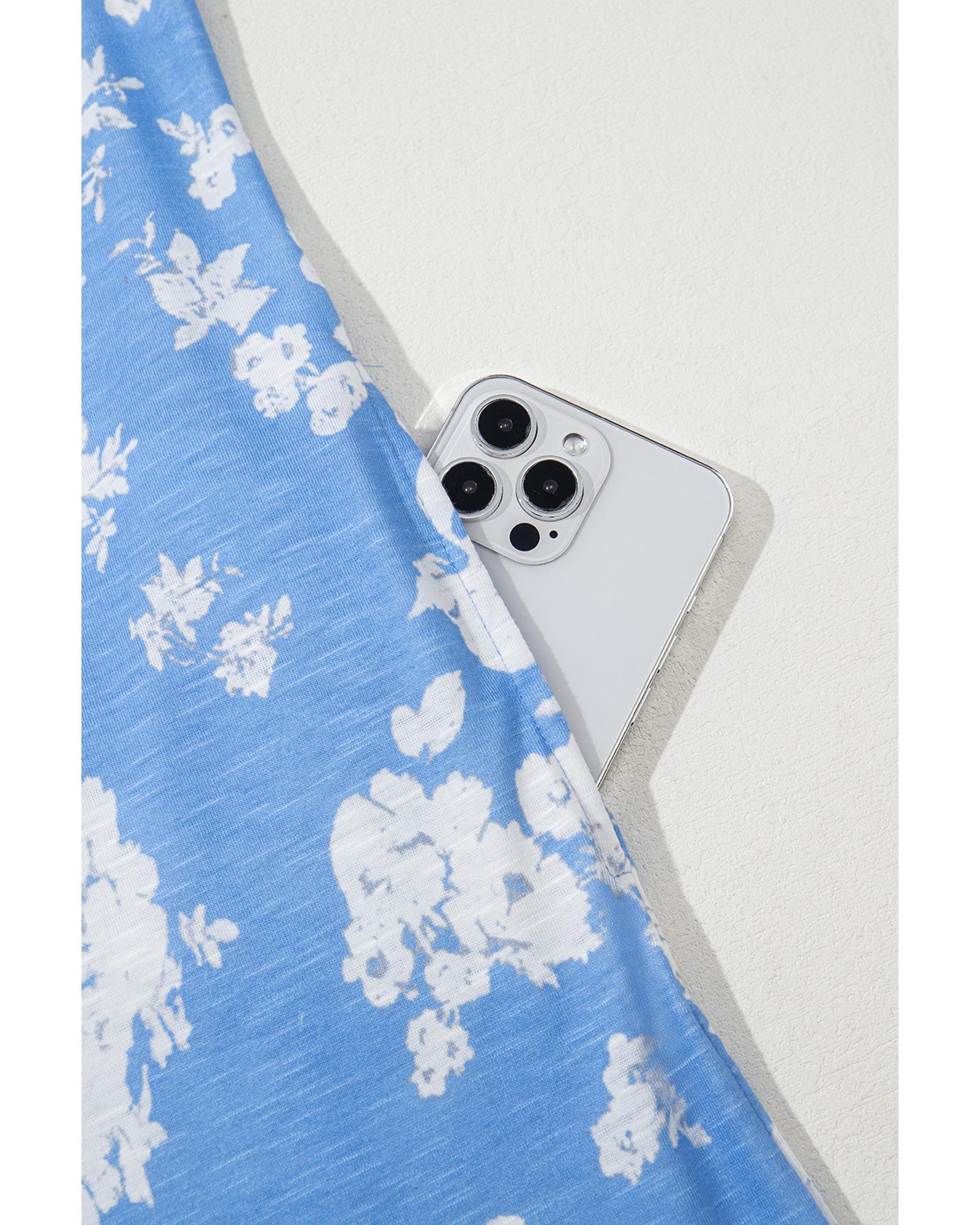 Myosotis Floral Print Half Button Wide Leg Relaxed Sleeveless Jumpsuit - L