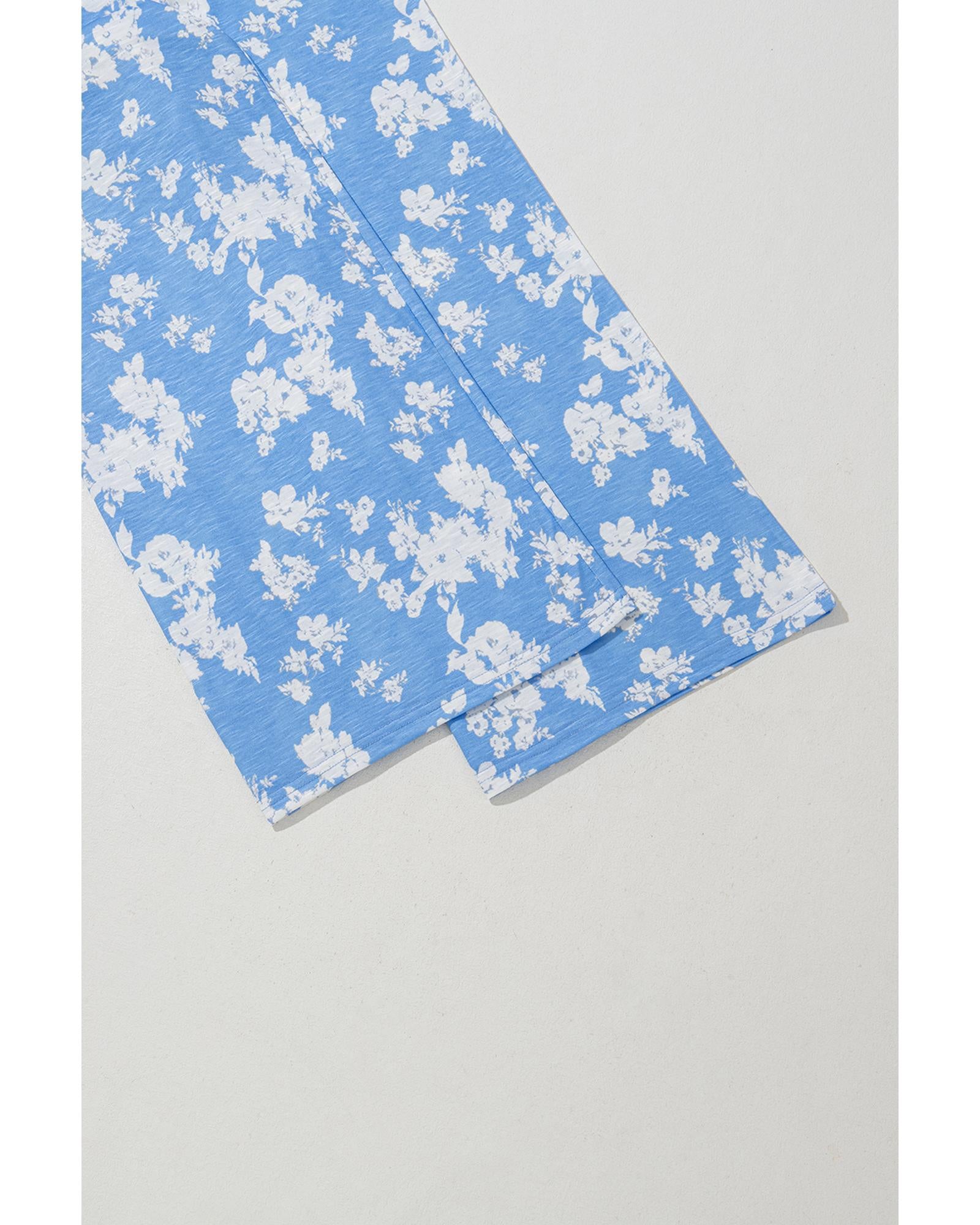 Myosotis Floral Print Half Button Wide Leg Relaxed Sleeveless Jumpsuit - L