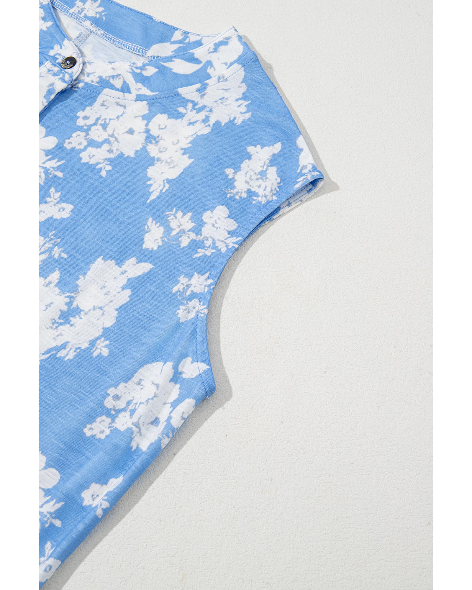 Myosotis Floral Print Half Button Wide Leg Relaxed Sleeveless Jumpsuit - M