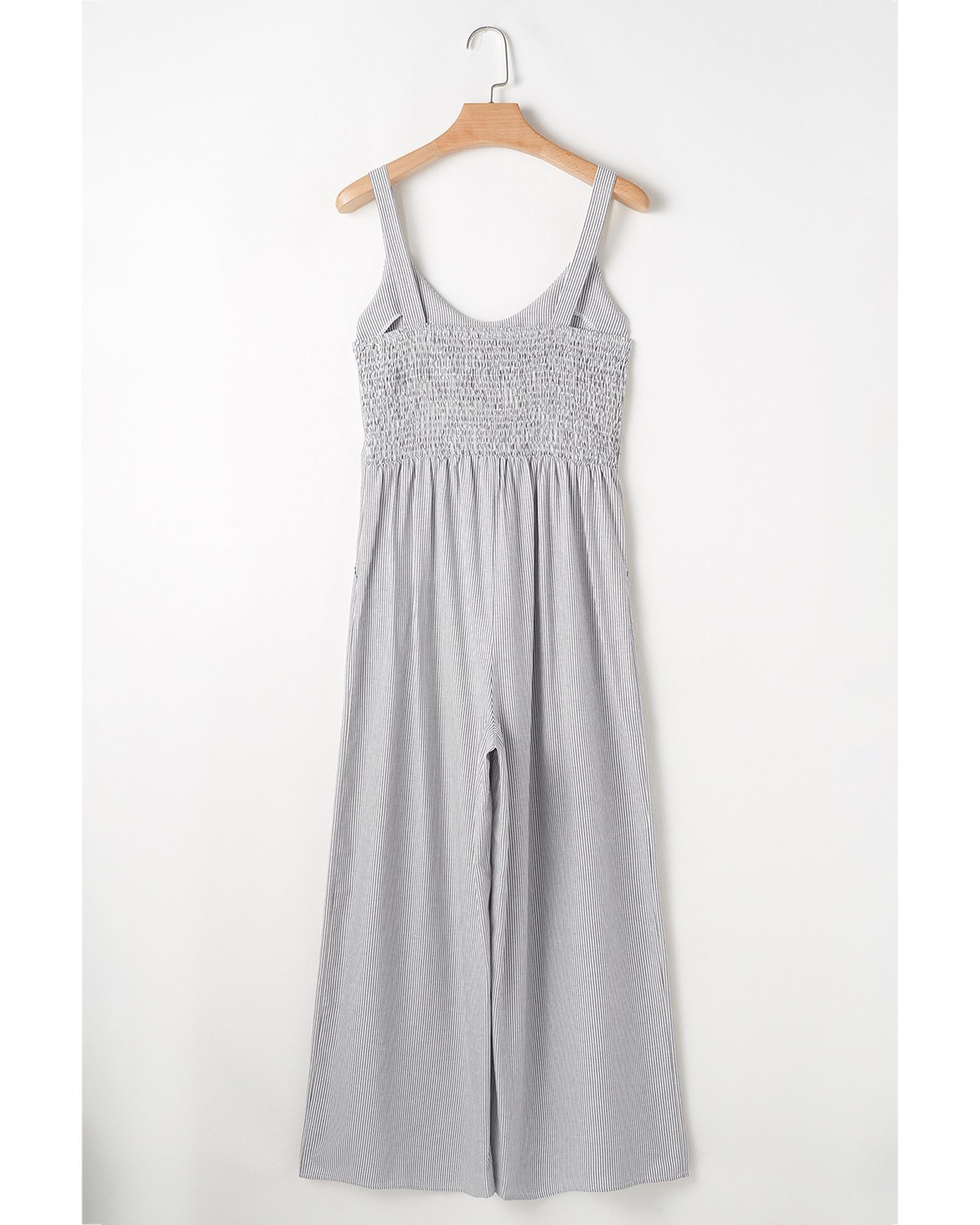 Black Stripe Half Buttoned Sleeveless Wide Leg Jumpsuit - S