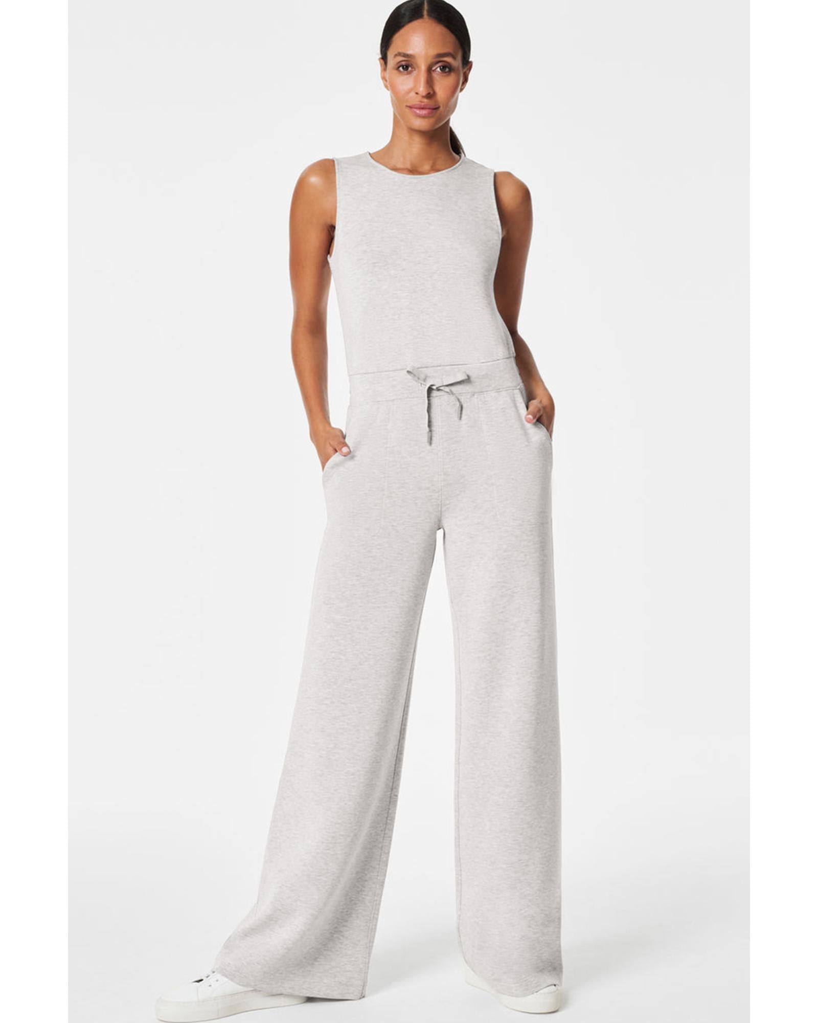 Light Grey Solid Color Crew Neck Drawstring High Waist Sleeveless Jumpsuit - L
