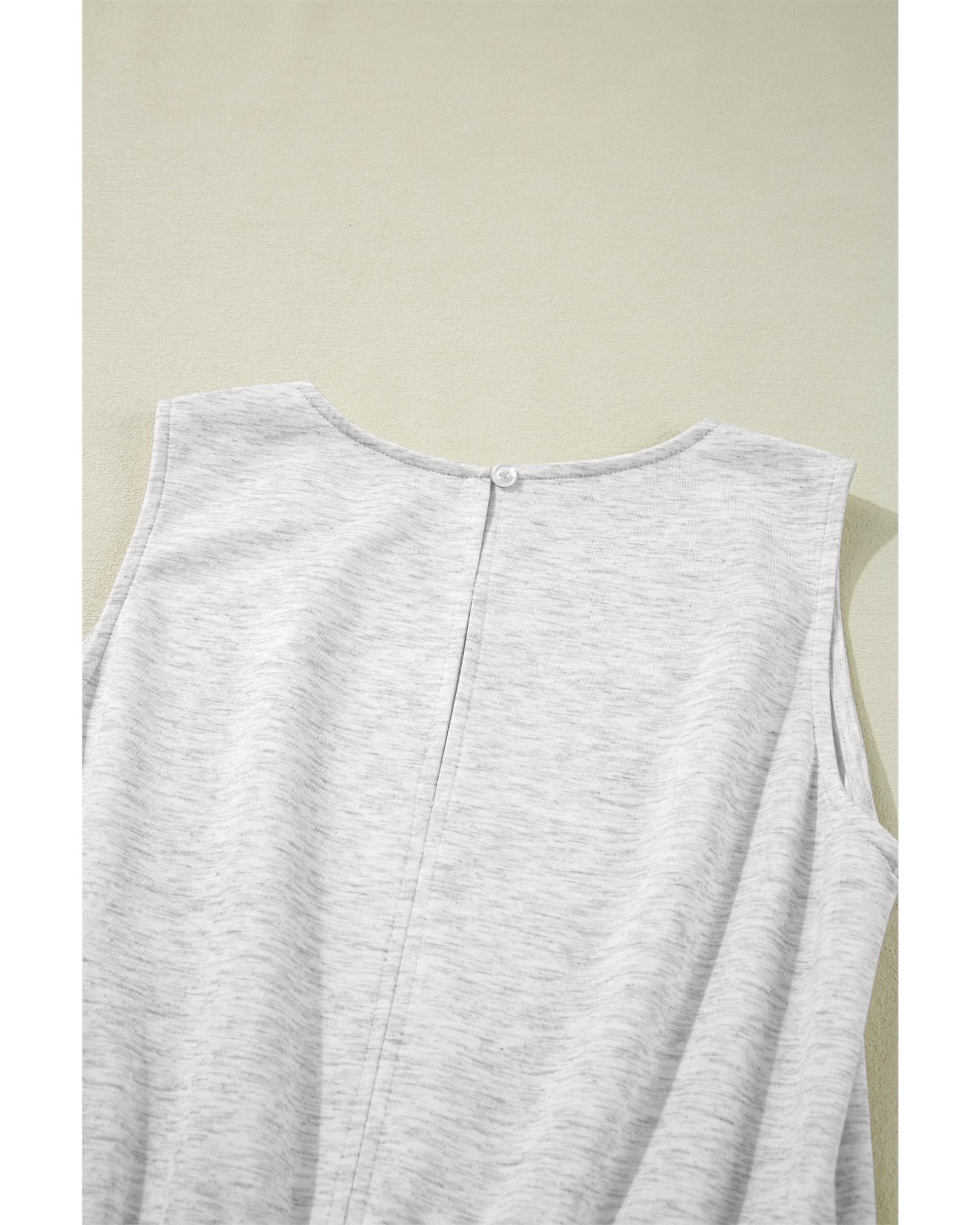Light Grey Solid Color Crew Neck Drawstring High Waist Sleeveless Jumpsuit - M