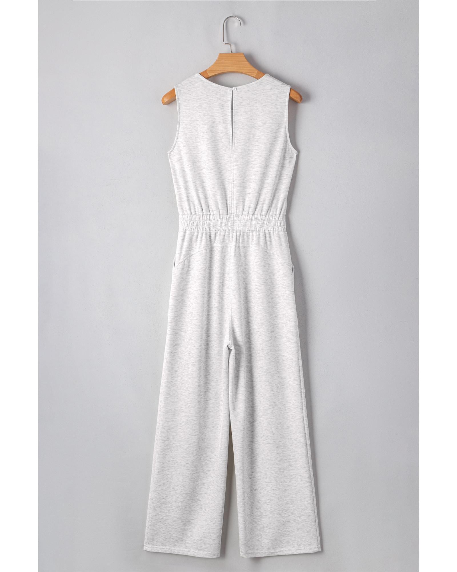 Light Grey Solid Color Crew Neck Drawstring High Waist Sleeveless Jumpsuit - S
