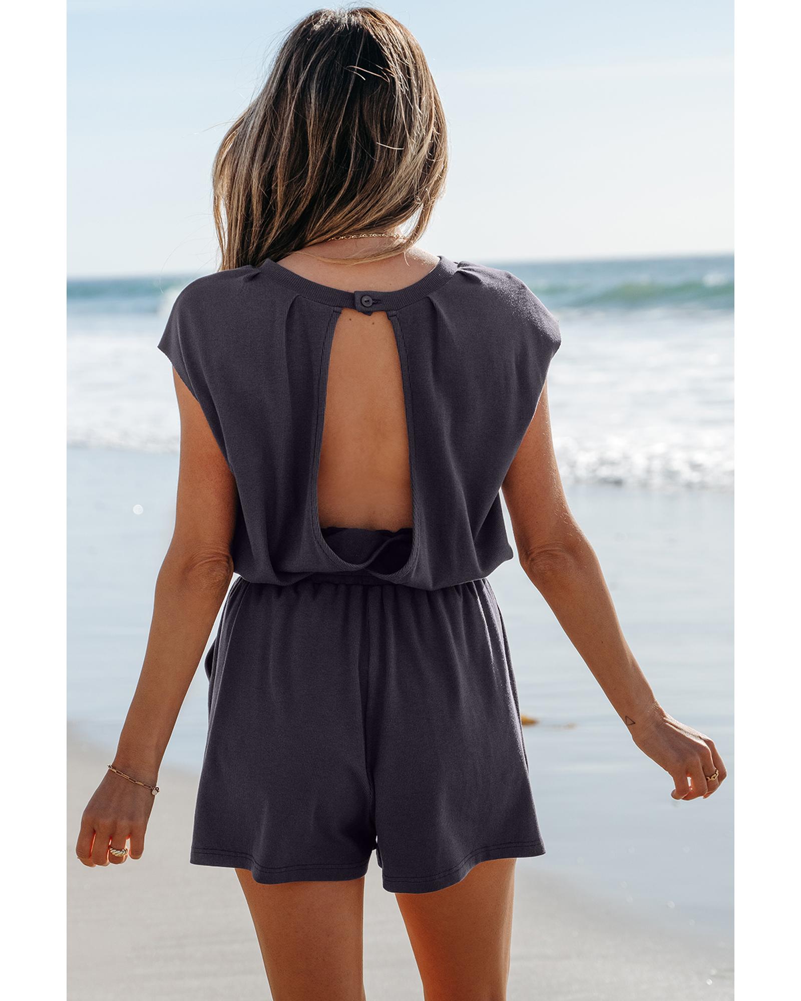 Bristol Black Knit Open Back Cap Sleeve Drawstring Romper - L