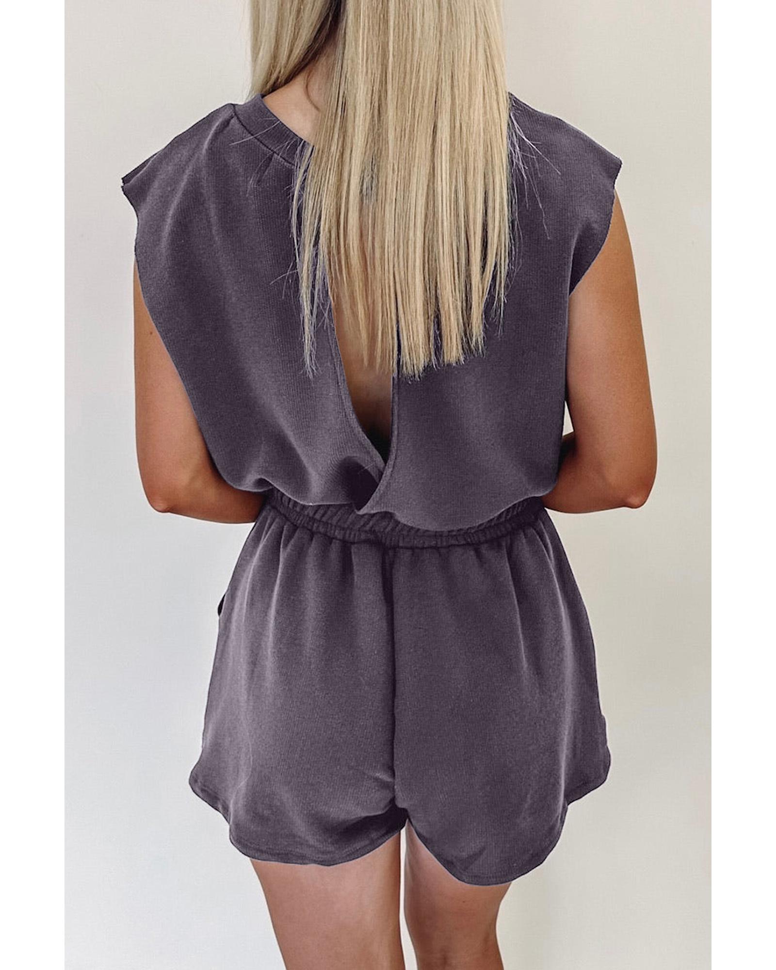 Bristol Black Knit Open Back Cap Sleeve Drawstring Romper - L