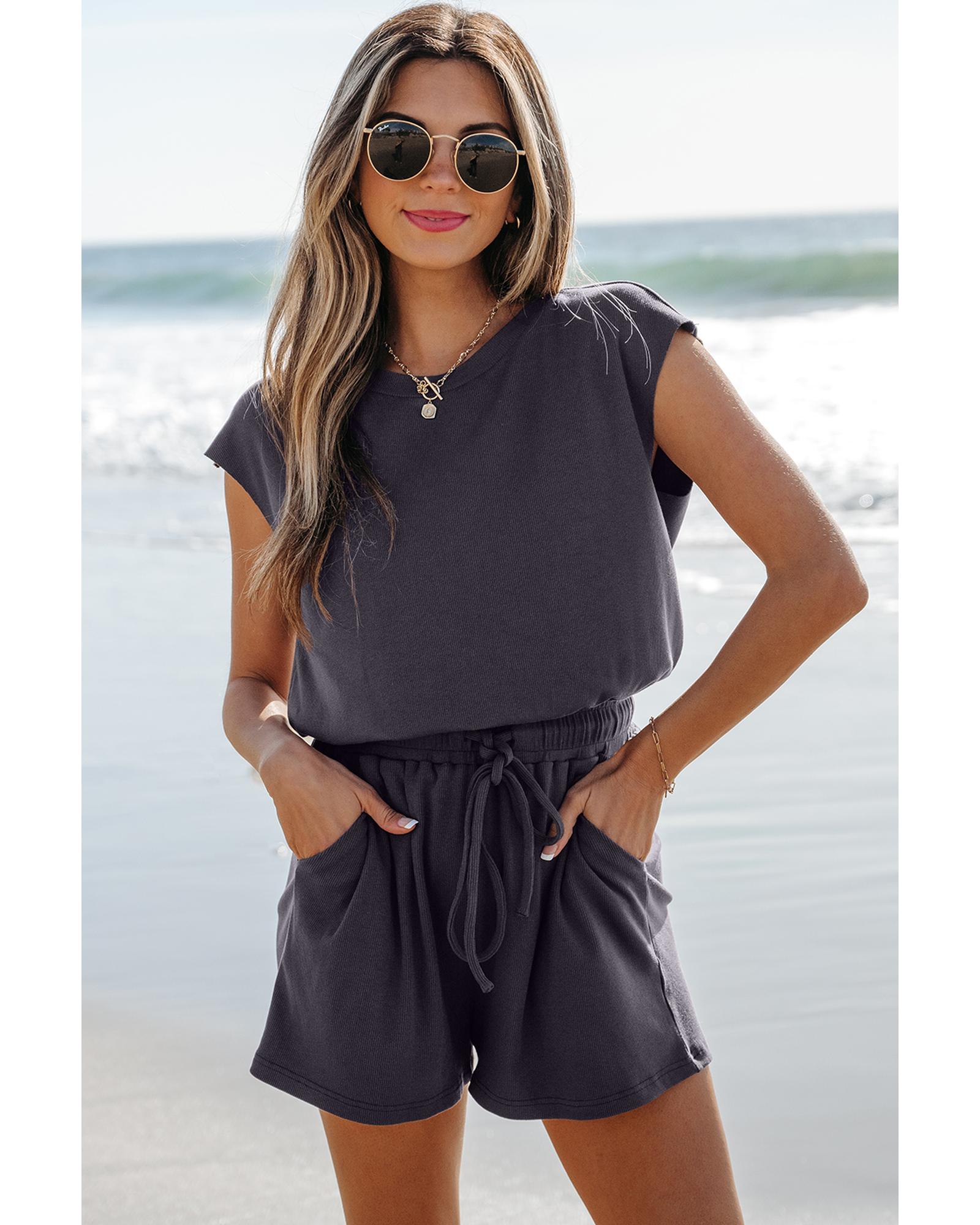 Bristol Black Knit Open Back Cap Sleeve Drawstring Romper - XL