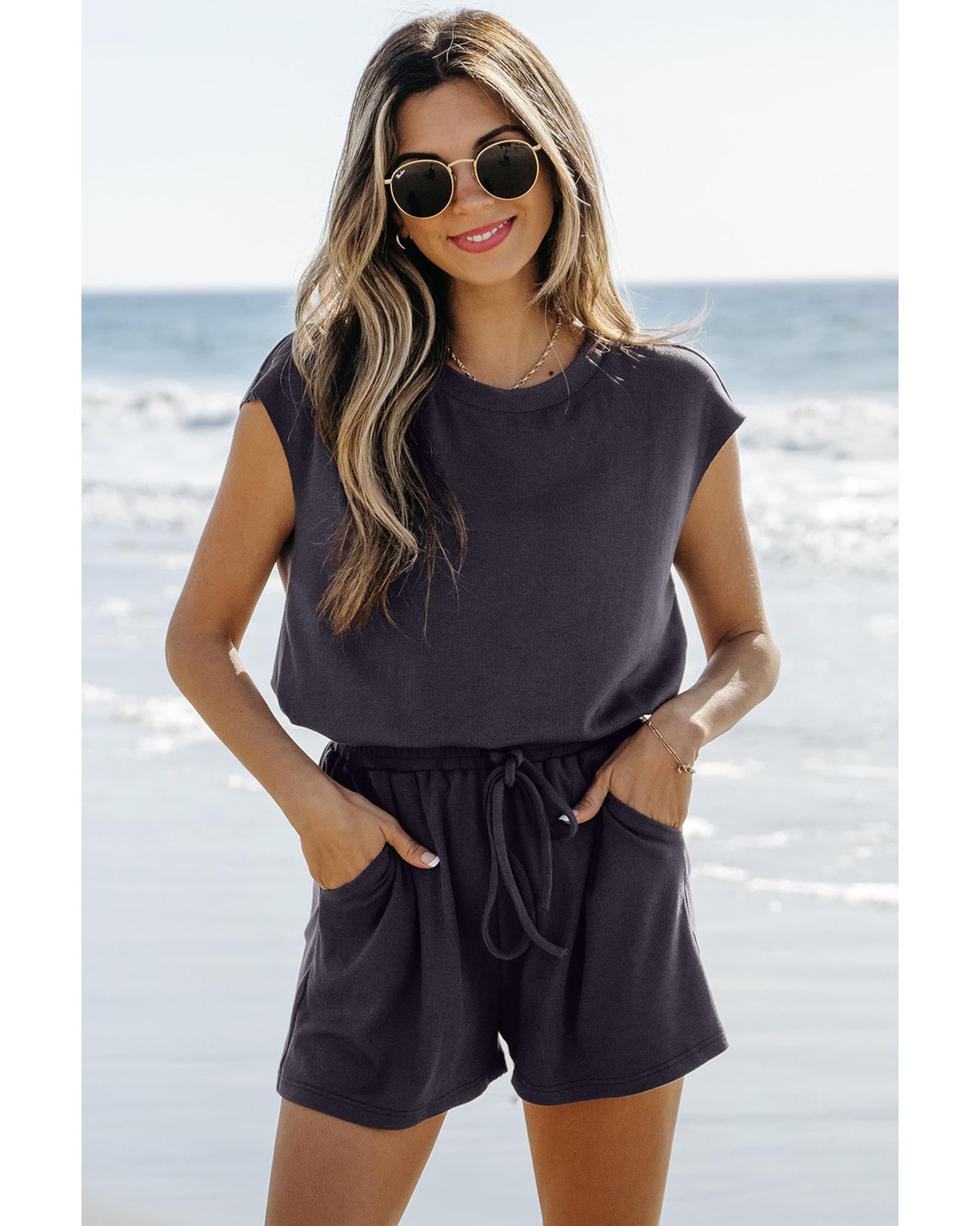 Bristol Black Knit Open Back Cap Sleeve Drawstring Romper - XL