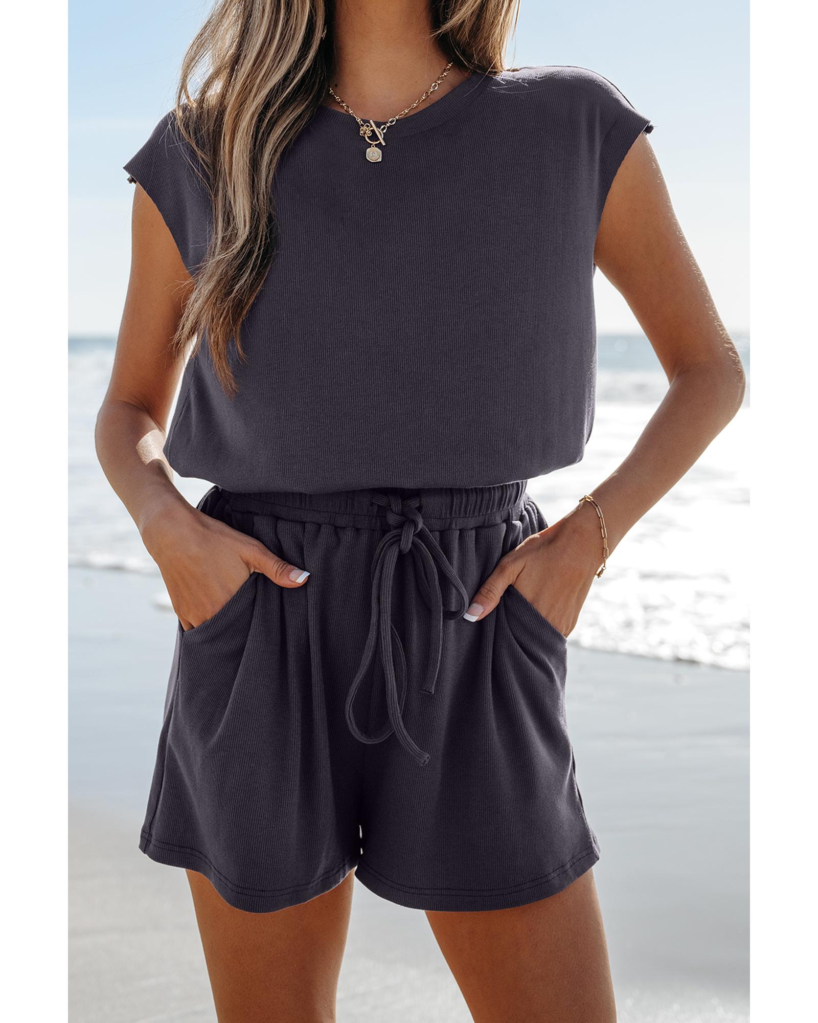Bristol Black Knit Open Back Cap Sleeve Drawstring Romper - XL