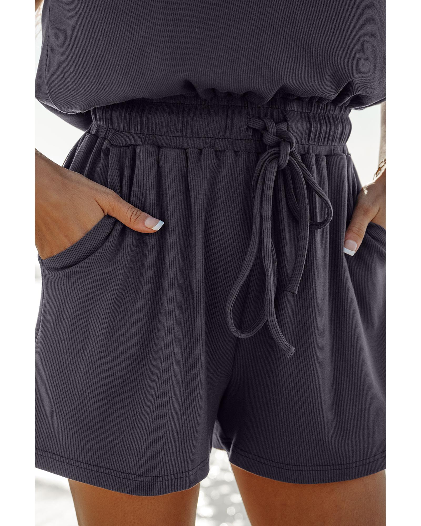 Bristol Black Knit Open Back Cap Sleeve Drawstring Romper - XL