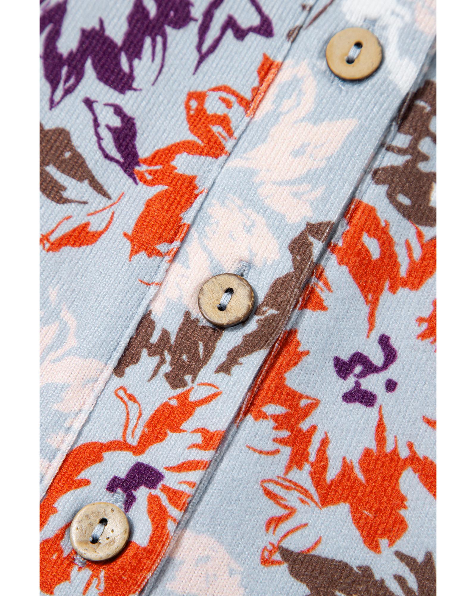 Sky Blue Floral Sleeveless Buttoned Pocketed Wide Leg Jumpsuit - M