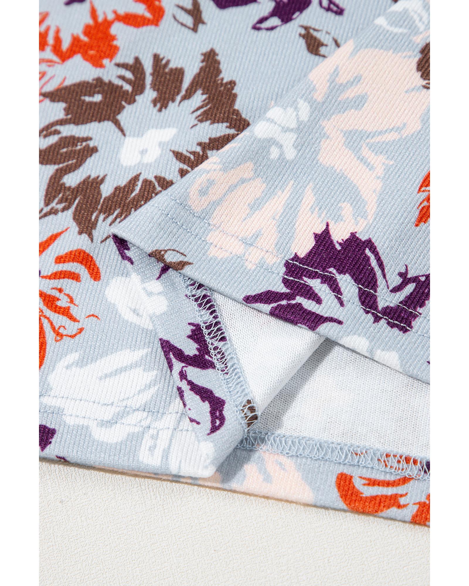 Sky Blue Floral Sleeveless Buttoned Pocketed Wide Leg Jumpsuit - M