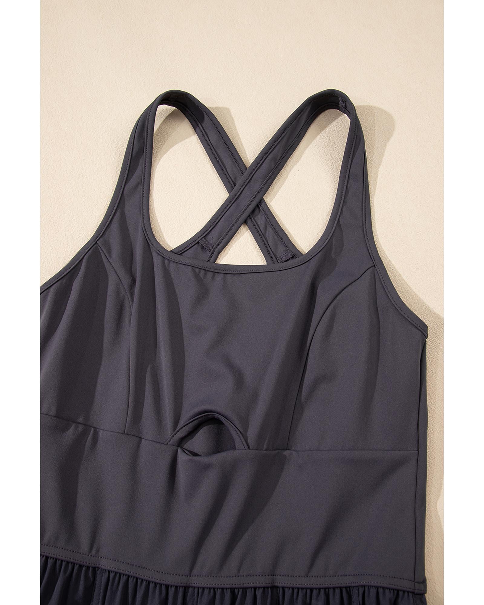 Carbon Grey Back Crossed Straps Hollow Out Jogger Jumpsuit - XL
