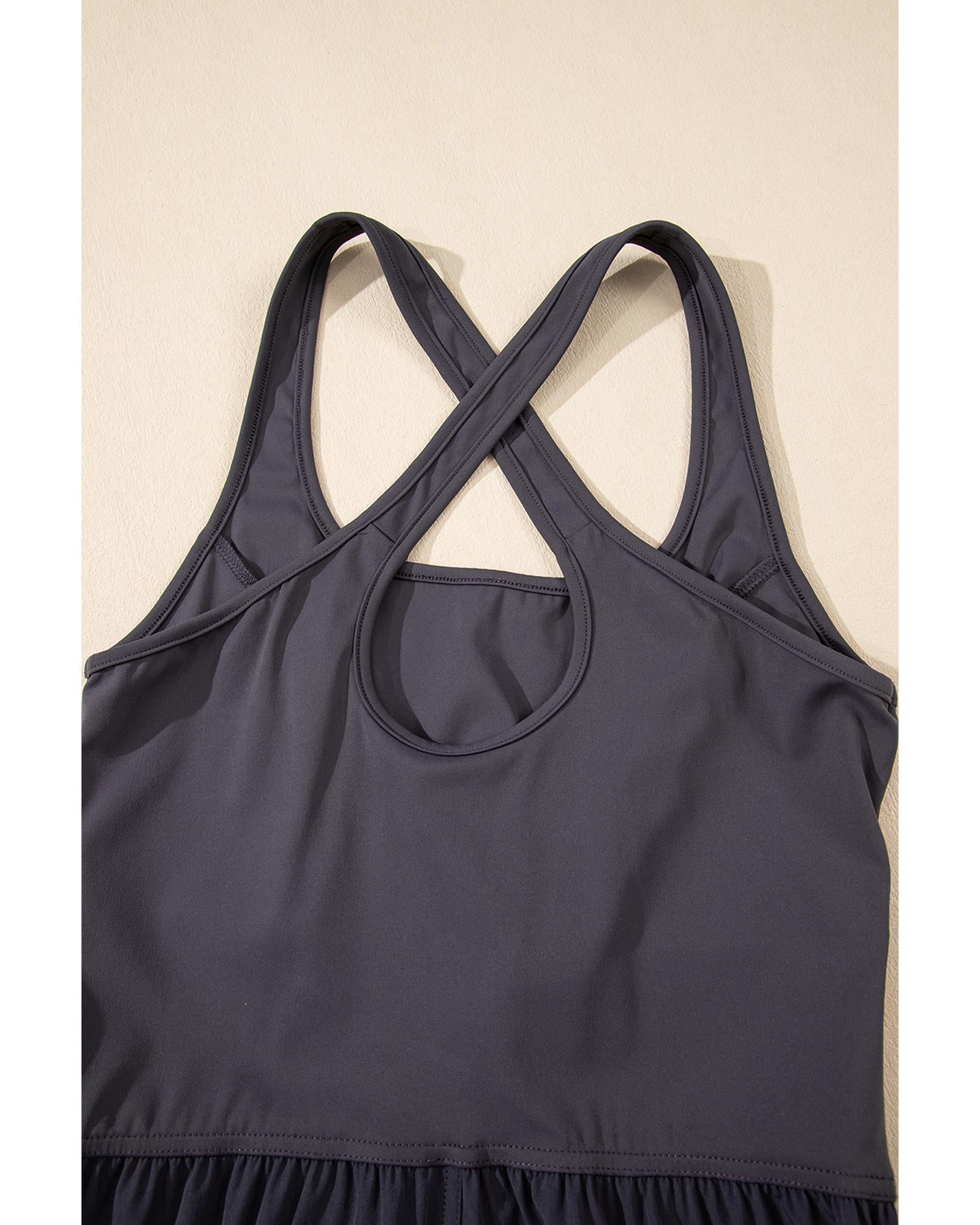 Carbon Grey Back Crossed Straps Hollow Out Jogger Jumpsuit - XL
