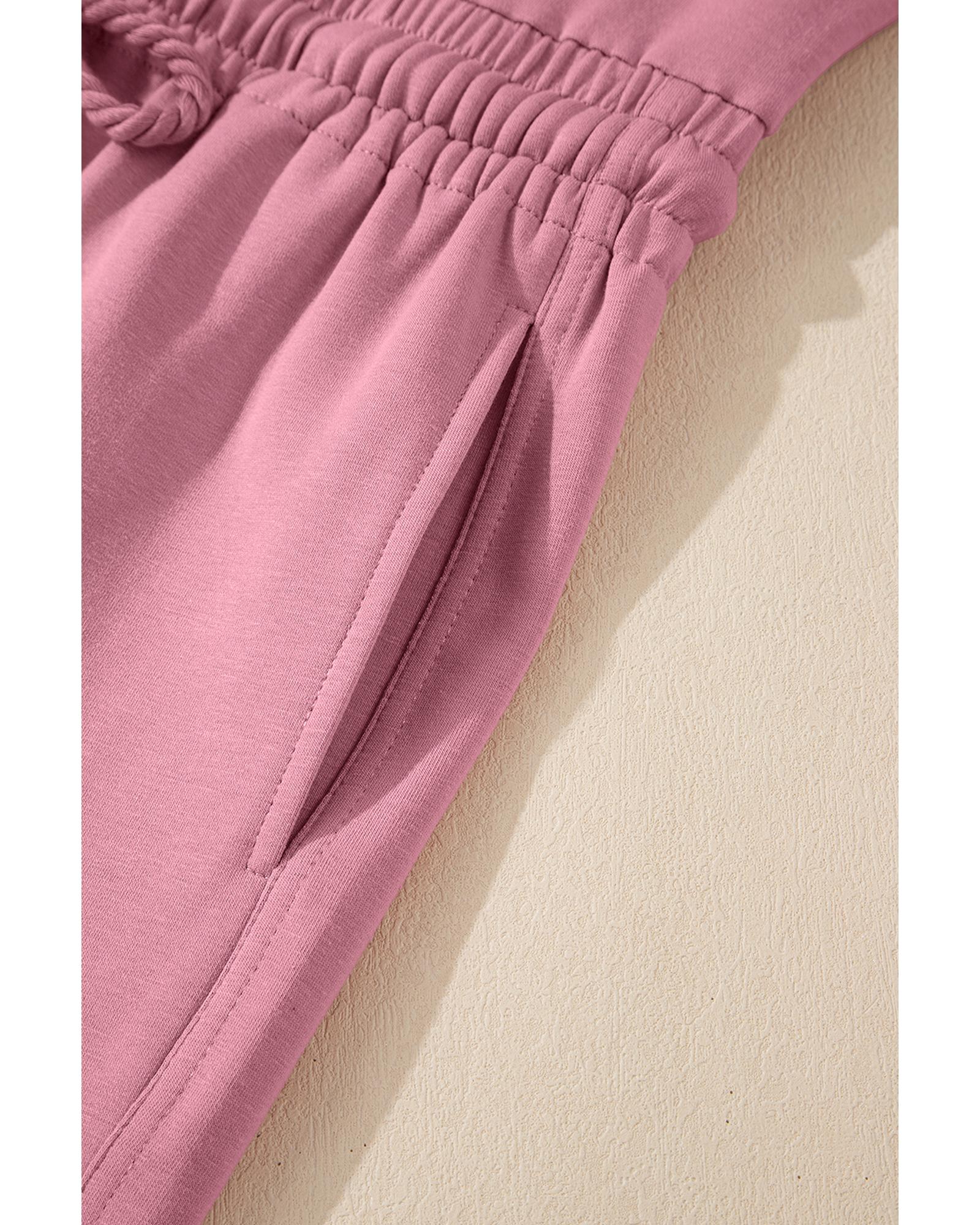 Light Pink Lace-up Elastic Waist Sleeveless Square Neck Jumpsuit - S