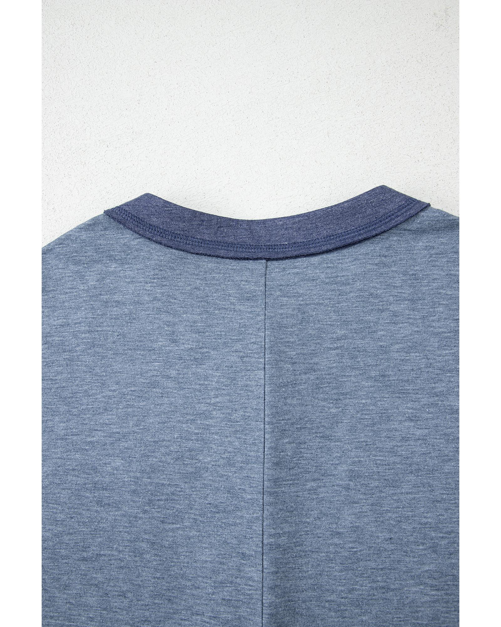 Beau Blue Half Placket Chest Pockets Short Sleeve Wide Leg Jumpsuit - M