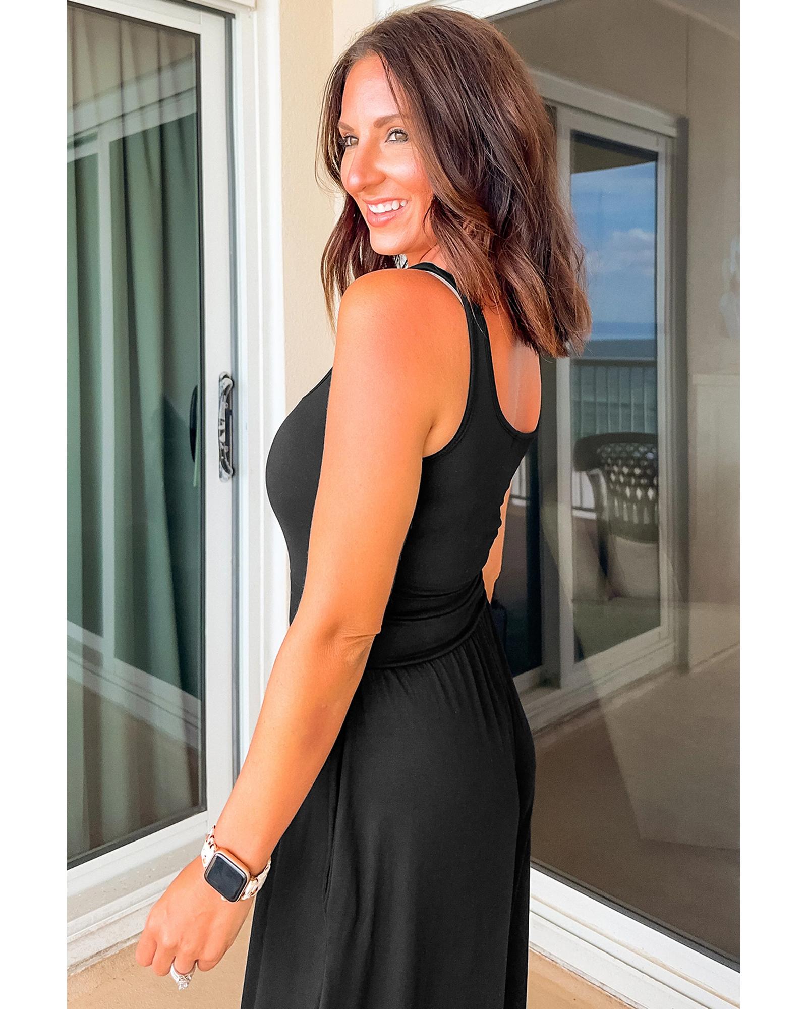 Black Peekaboo Wide Leg Square Neck Sleeveless Jumpsuit - L
