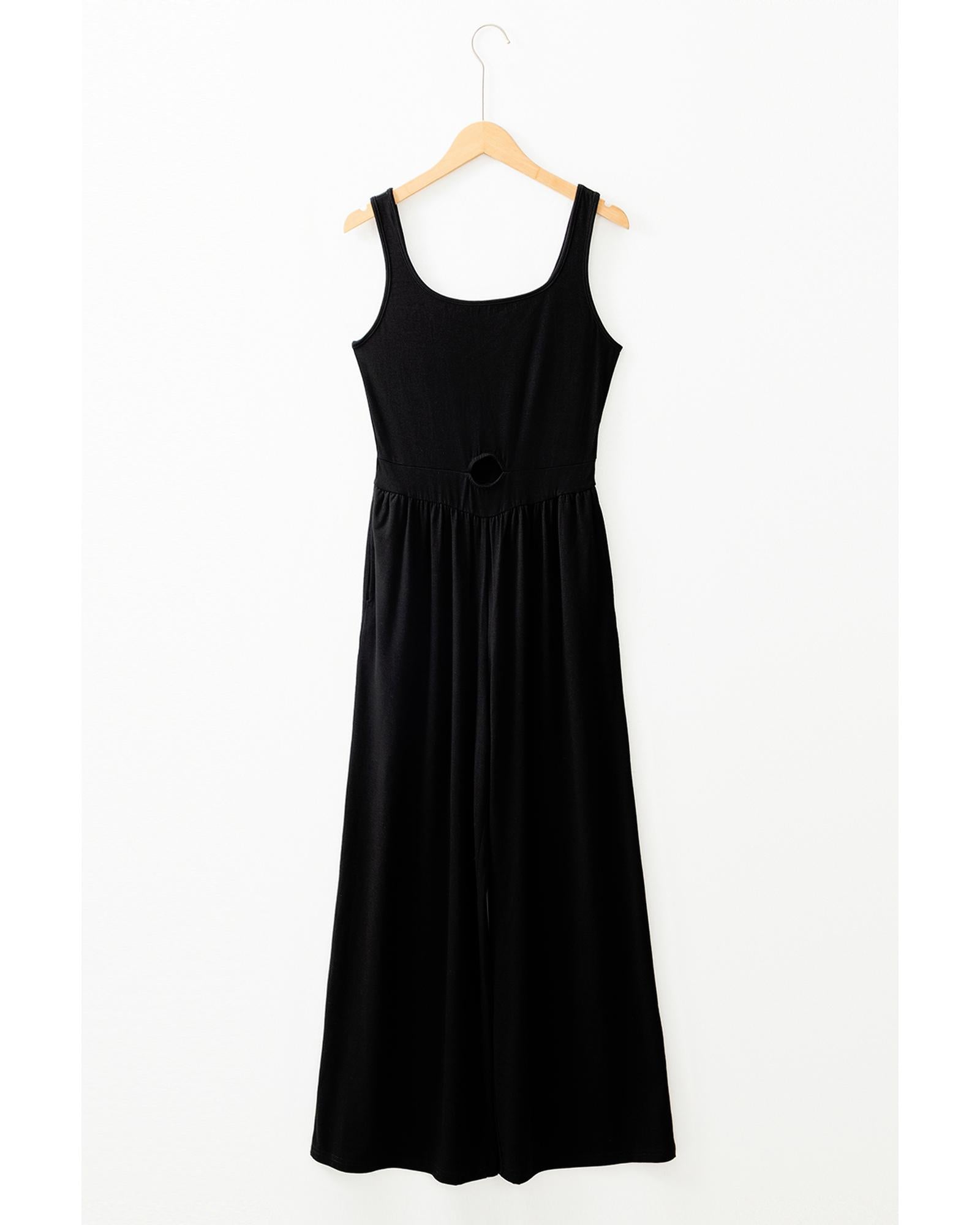 Black Peekaboo Wide Leg Square Neck Sleeveless Jumpsuit - M