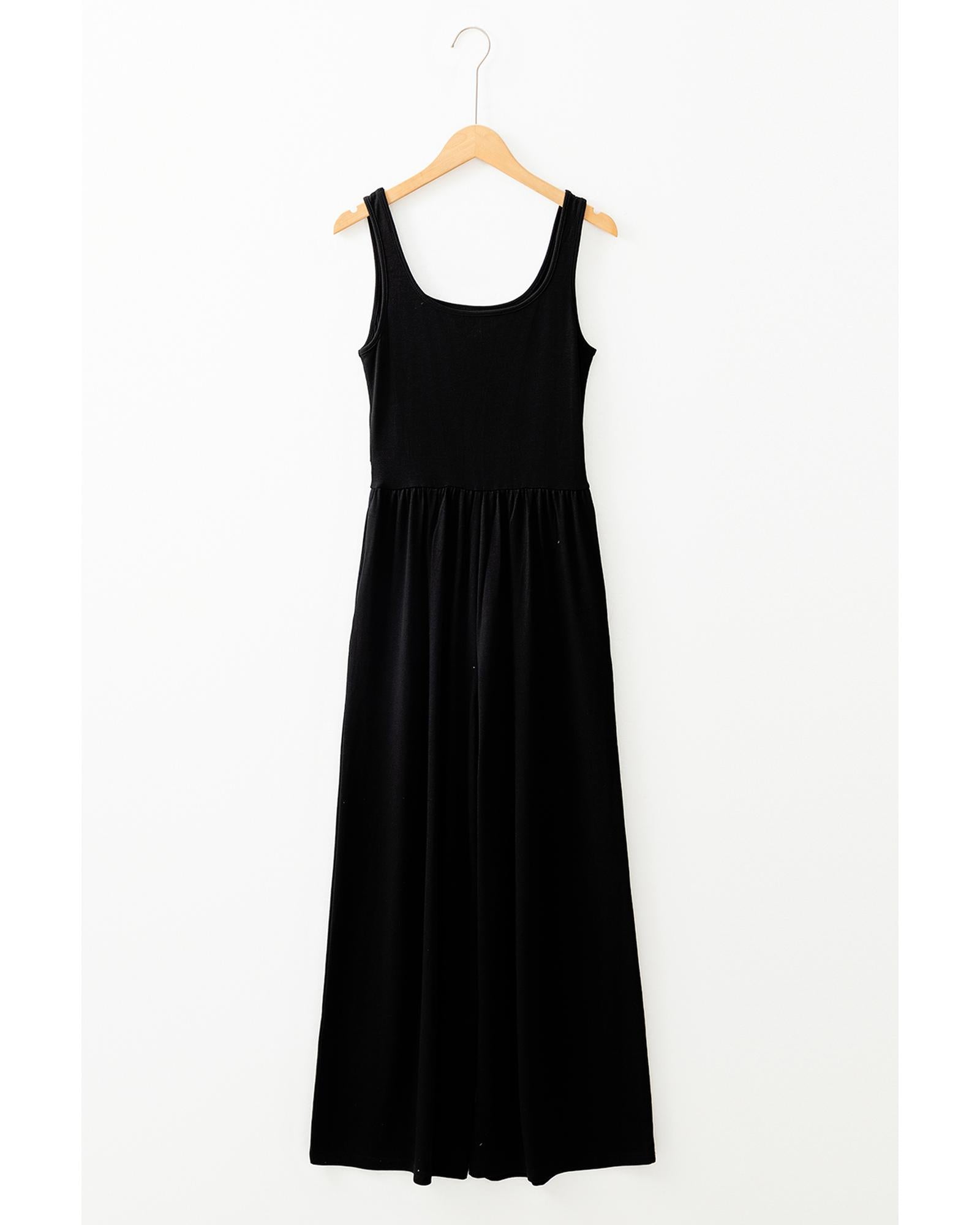 Black Peekaboo Wide Leg Square Neck Sleeveless Jumpsuit - M