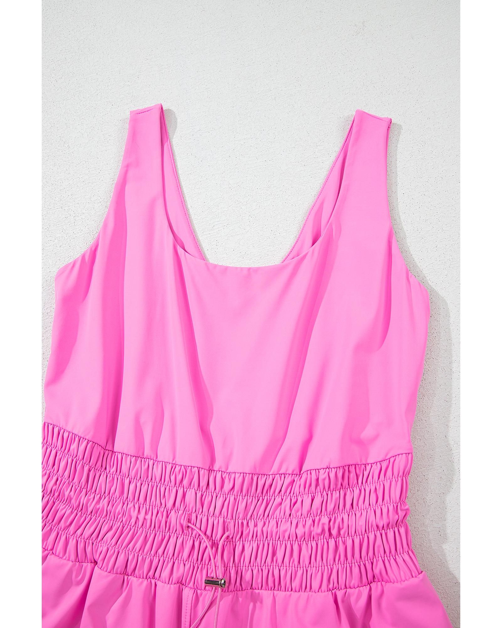 Sachet Pink Plain Sleeveless Loop Drawstring Cinched Waist Romper - XL