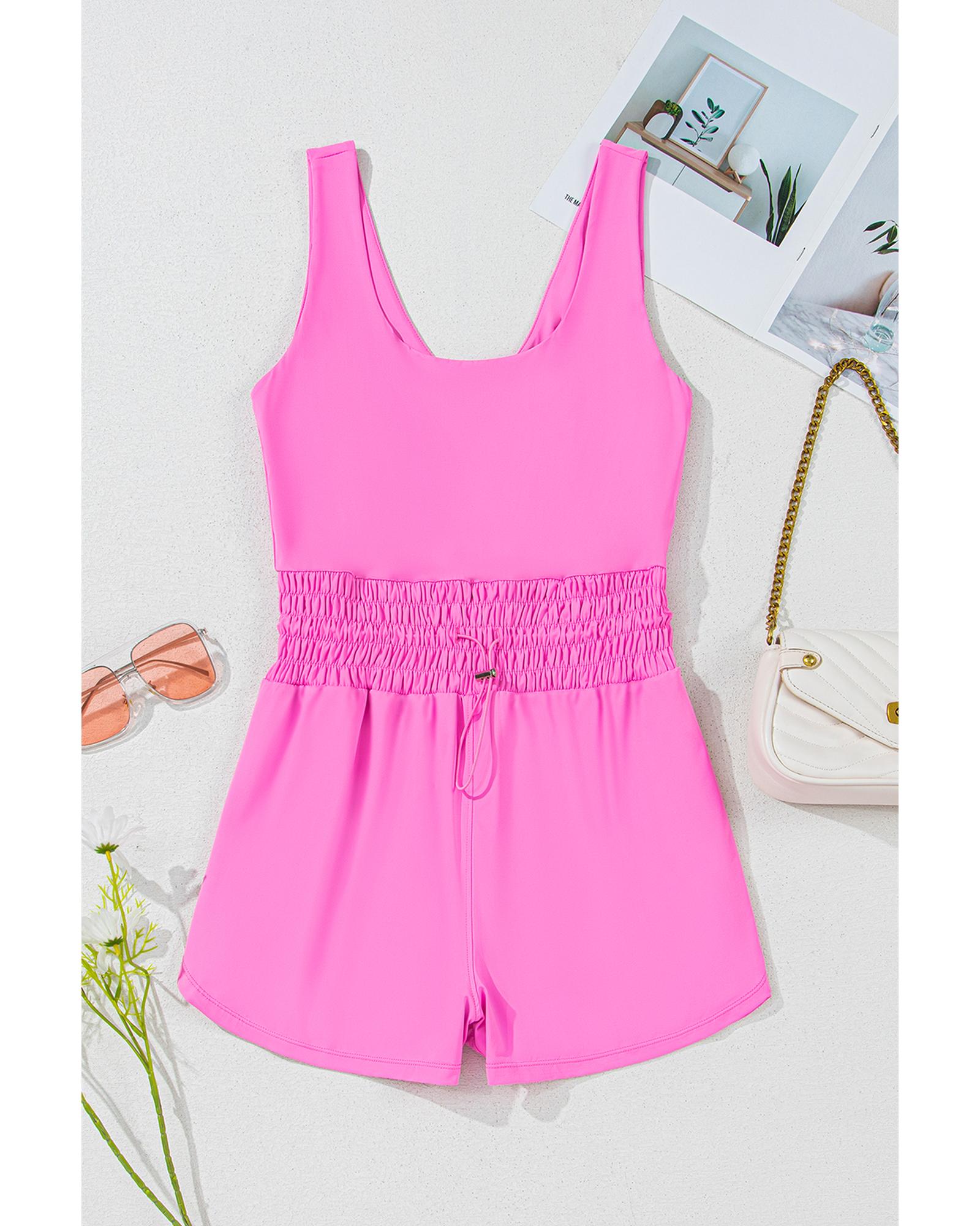 Sachet Pink Plain Sleeveless Loop Drawstring Cinched Waist Romper - XL