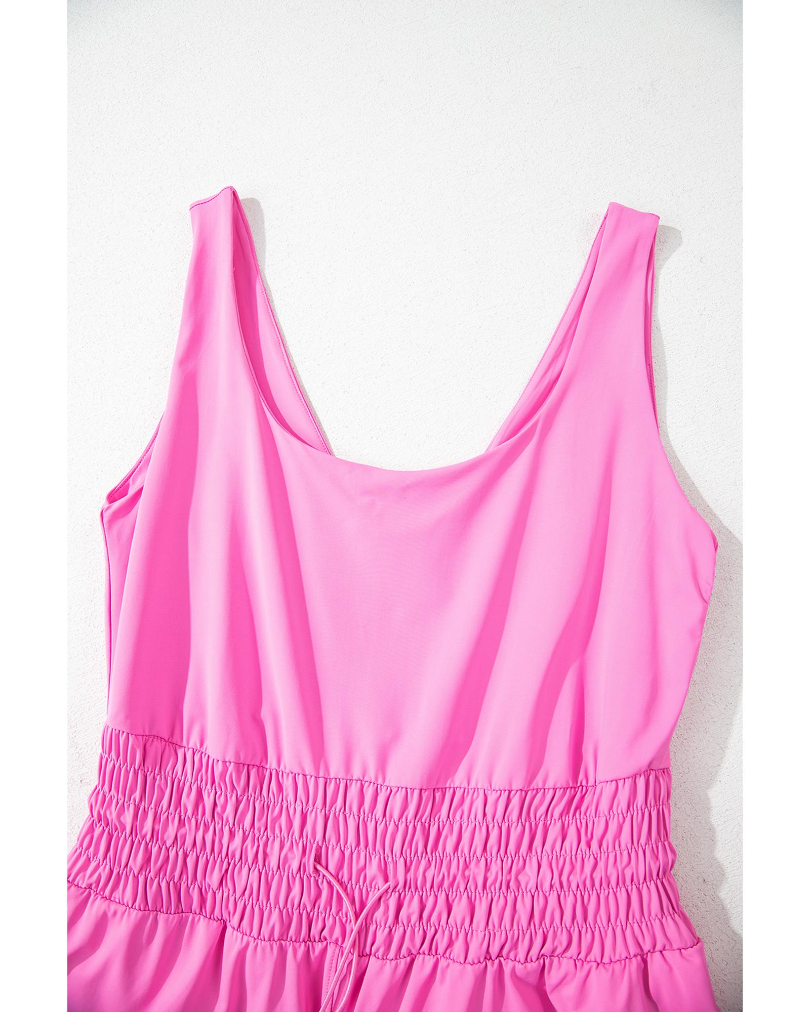 Sachet Pink Plain Sleeveless Loop Drawstring Cinched Waist Romper - XL